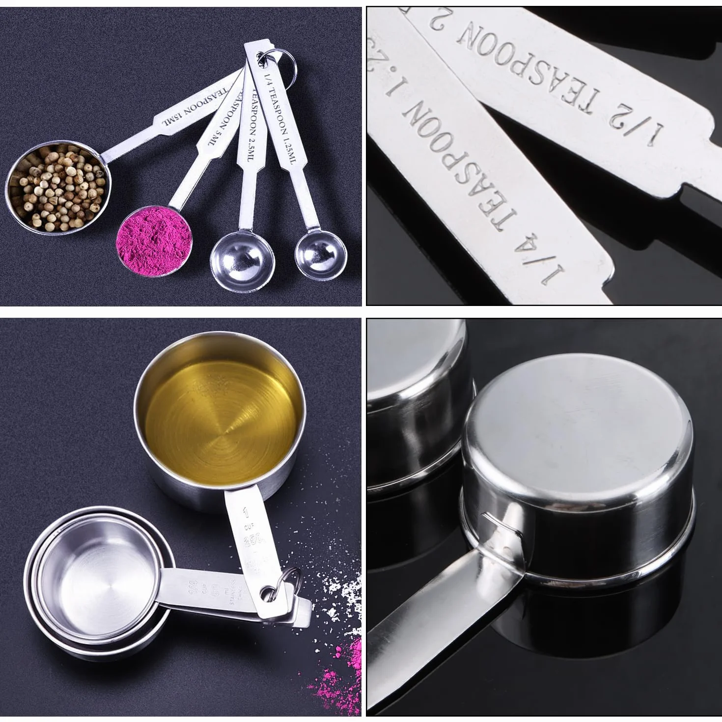 10pz Acciaio Inossidabile Misurare tazze e Cucchiai Dosatori Misurini Cucina in Acciaio Inox 304 Cucchiai Graduati Measuring Spoons Cucchiaio Dosatore per Dolci Ingredienti Cottura