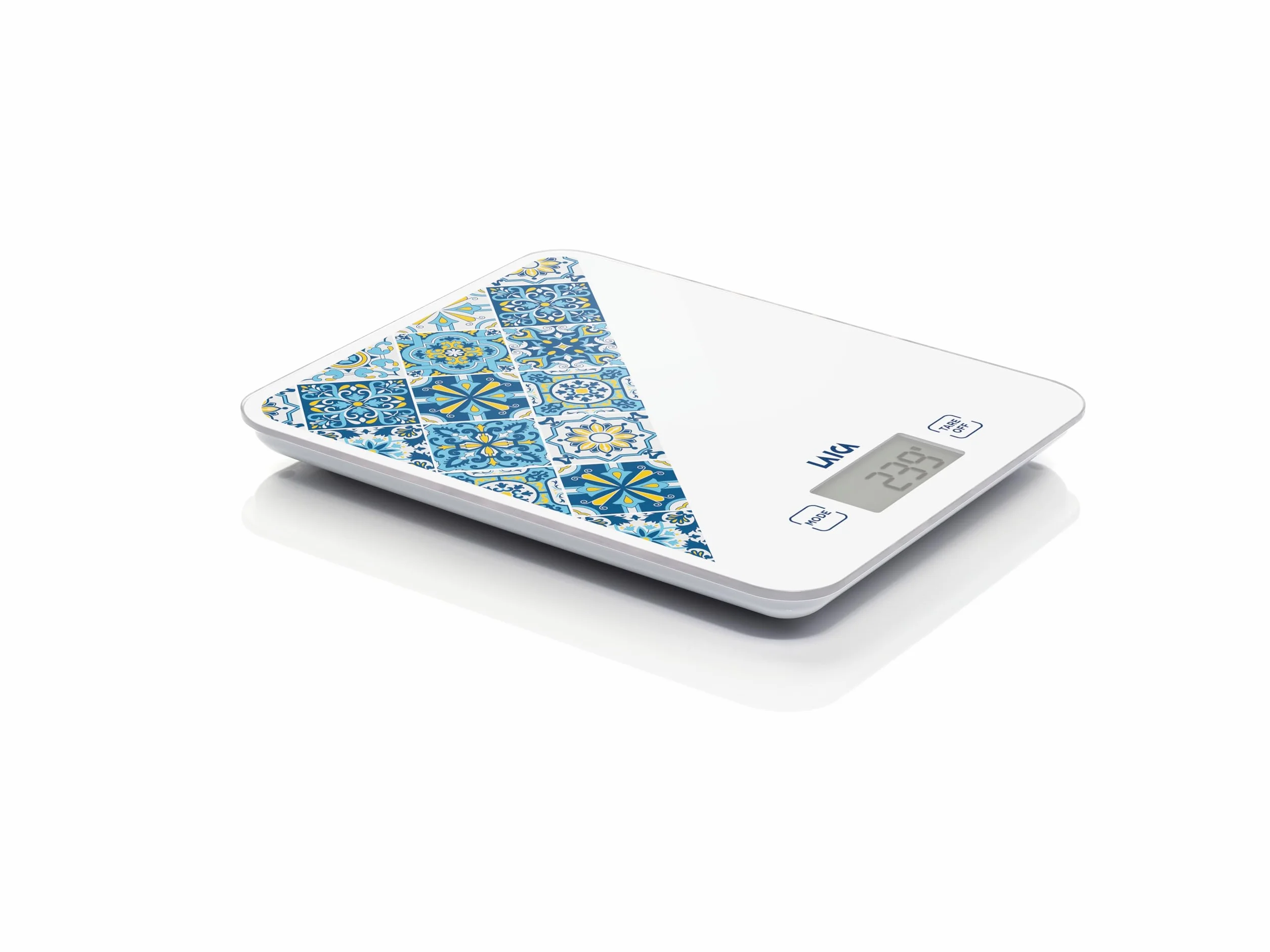 LAICA Bilancia da Cucina Digitale - Blue - Appendibile - Alta Precisione 10kg/1g - Display LCD - Funzione TARA - Calcola il Volume dell'Acqua - Vetro Temperato - Italian Design