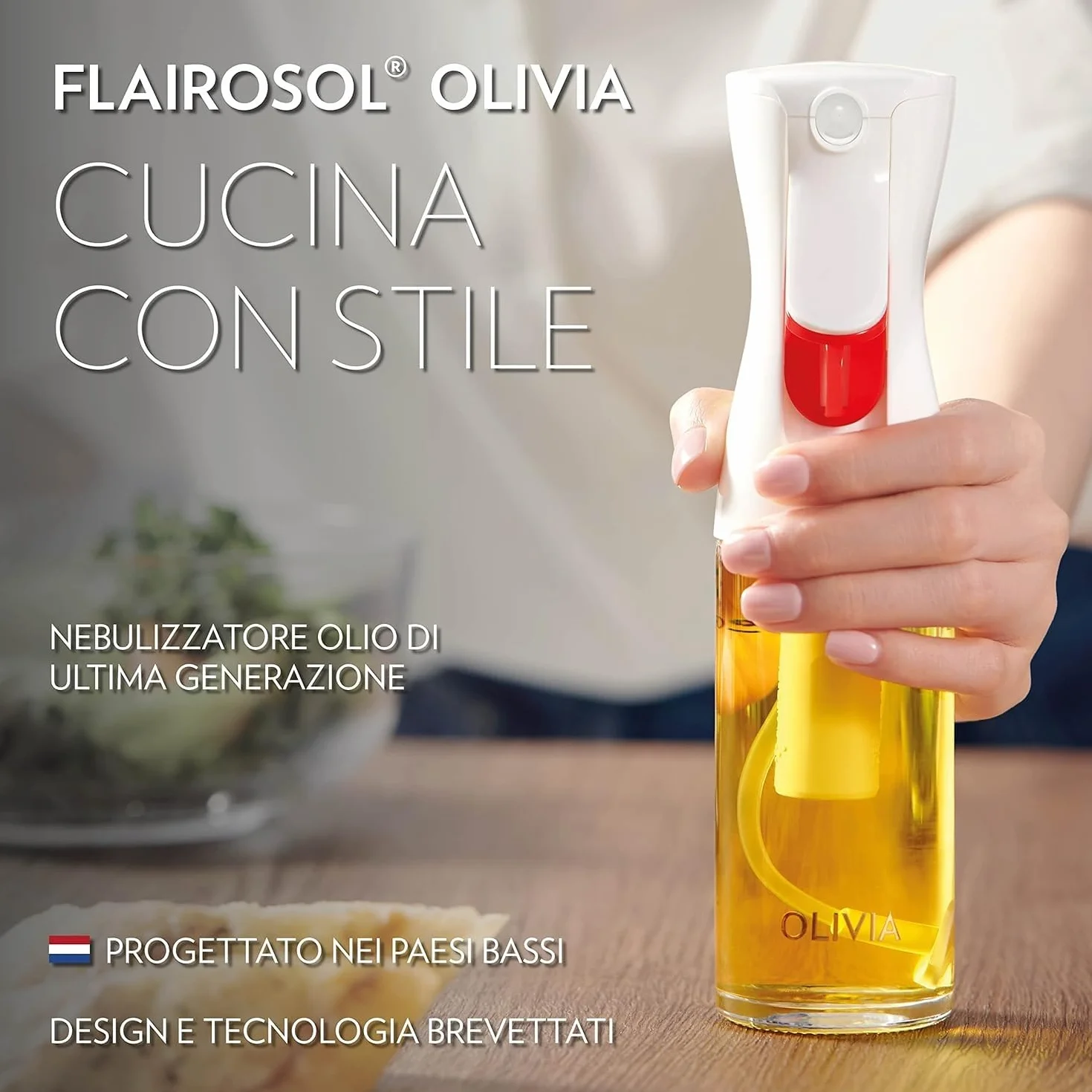 FLAIROSOL OLIVIA Spruzzatore di Olio in Vetro 130ml - Tecnologia a Spruzzo Continuo con Controllo Porzioni