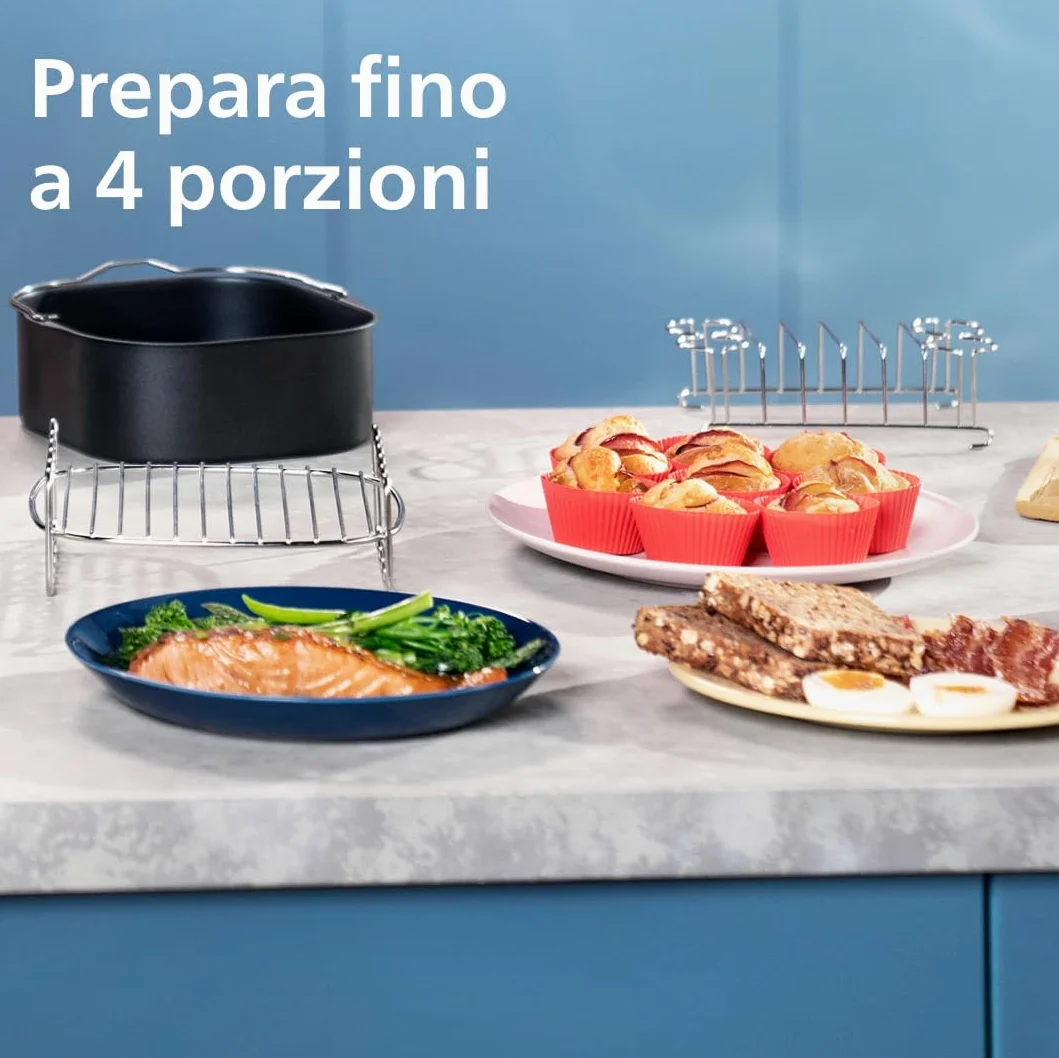 Philips Dual Basket Air Fryer - Cottura sana, veloce e versatile, Friggitrice ad aria con Doppio Cestello da 9L, Touchscreen, design a 2 cestelli con doppia resistenza e termostasti separati(NA350/00)