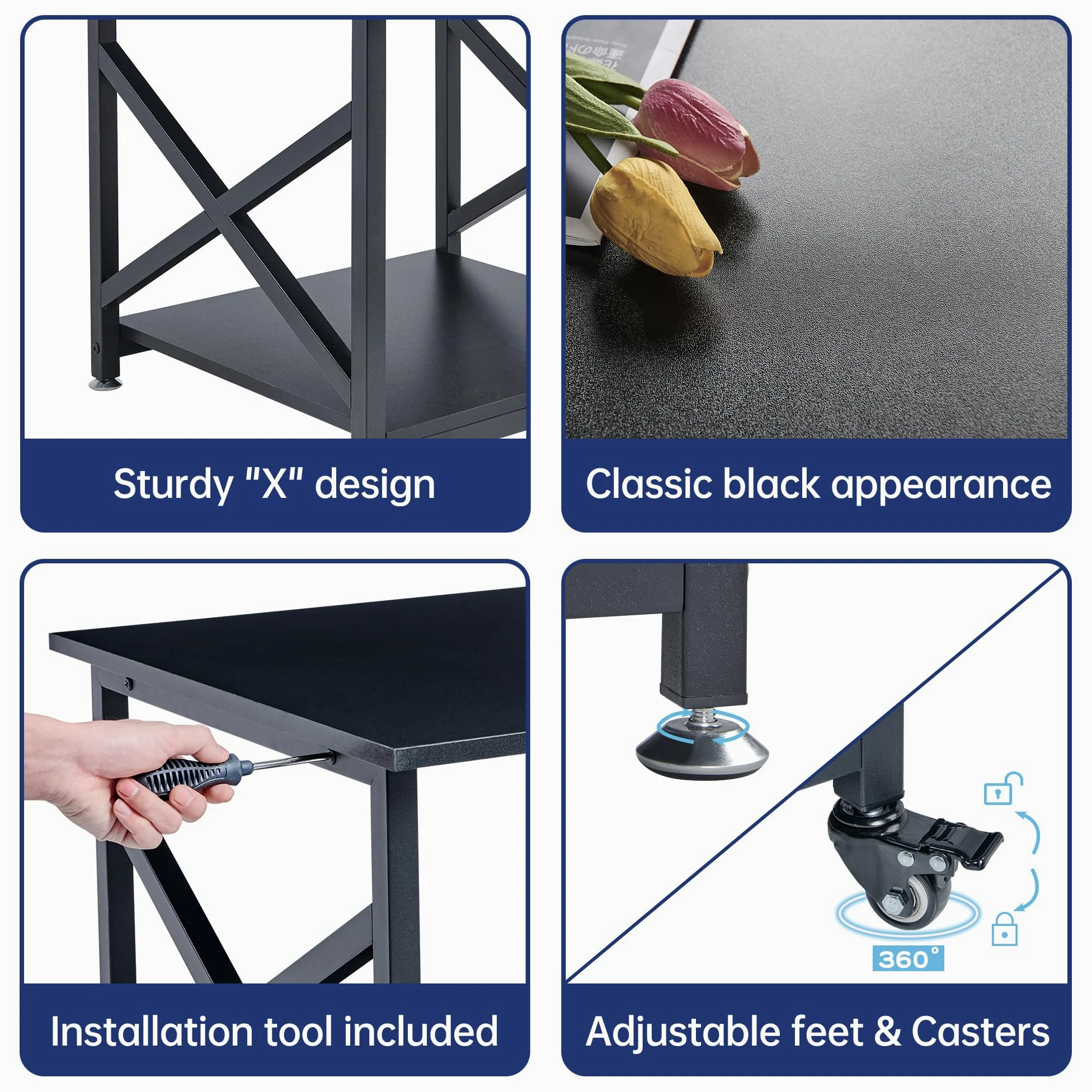 Fannova Supporto per stampante quadrato a 2 ripiani, 60 x 50 x 50 cm, con ripiano portaoggetti, carrello per stampante con ruote industriali, per casa e ufficio, mini frigorifero, nero