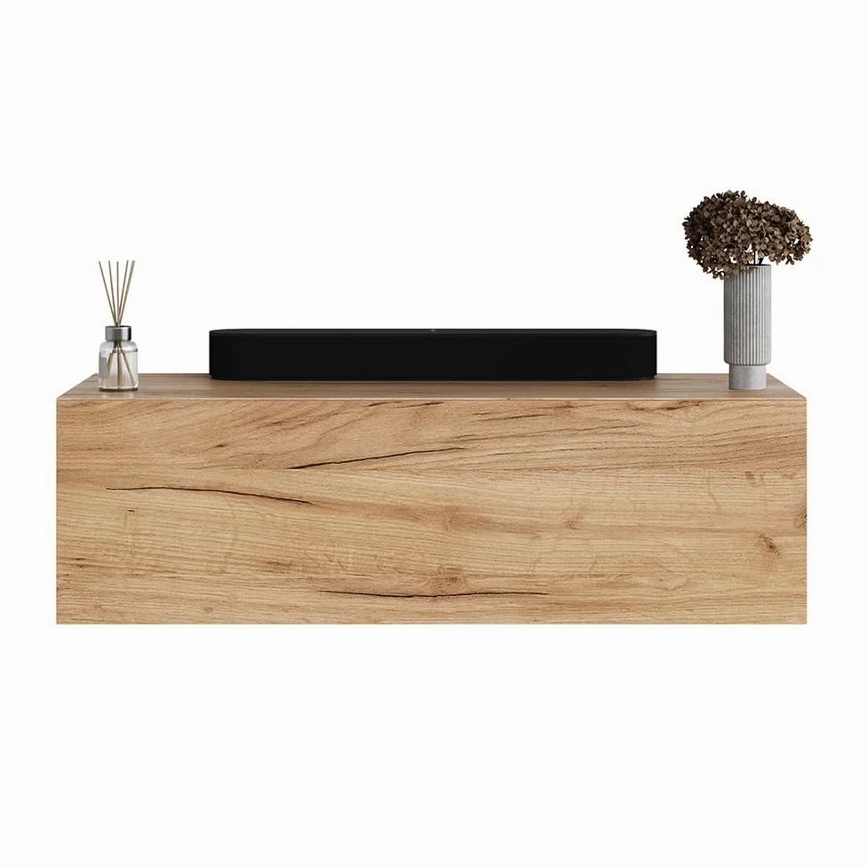 Planetmöbel - Mobiletto contenitore compatto per corridoio/ingresso, 1 x 100 cm, con sportello, installazione a parete o pavimento, 37,8 x 100 x 32,5 cm (P x L x A), rovere oro