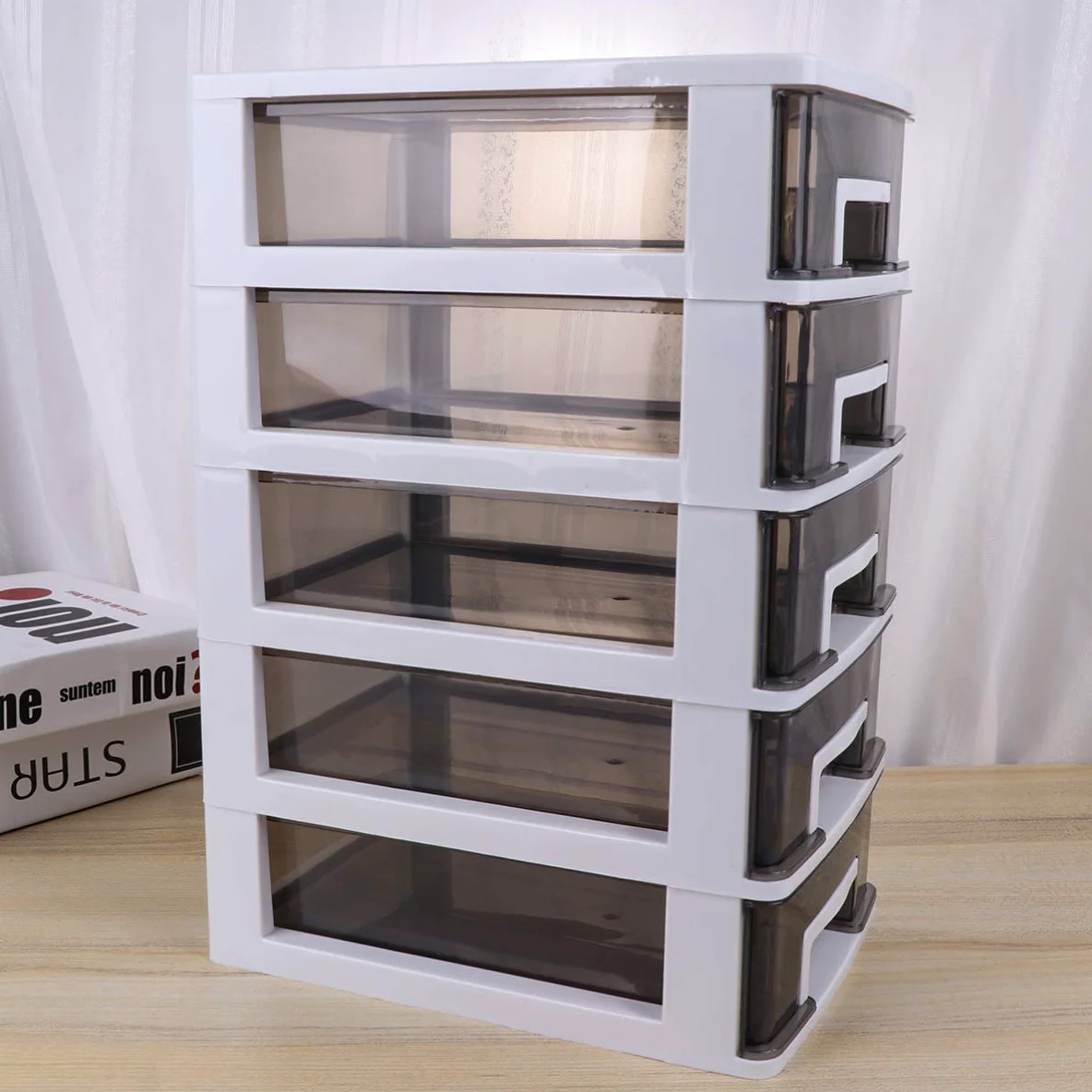 Cassettiera impilabile a 5 ripiani per ufficio e camera da letto, organizer da scrivania per scrivania o mensola, impilabile, cassetti per la massima organizzazione.