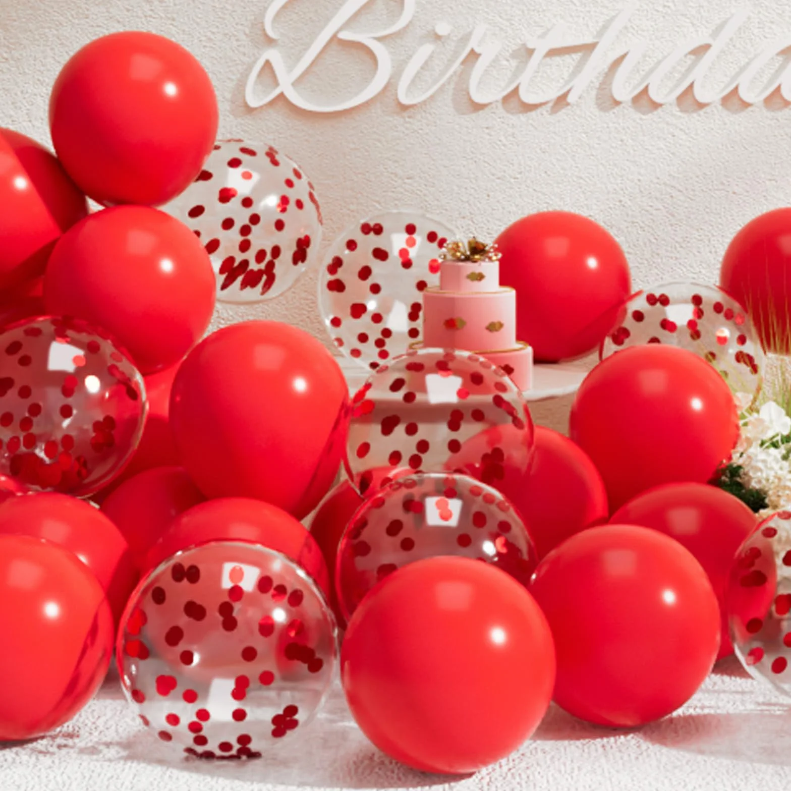 SUWEN Palloncini Rossi e Palloncini a Coriandoli Rossi 47 Pezzi 25cm 10 Pollici Adatti ad Elio per Feste Matrimoni Compleanni San Valentino Natale Cerimonie Anniversari