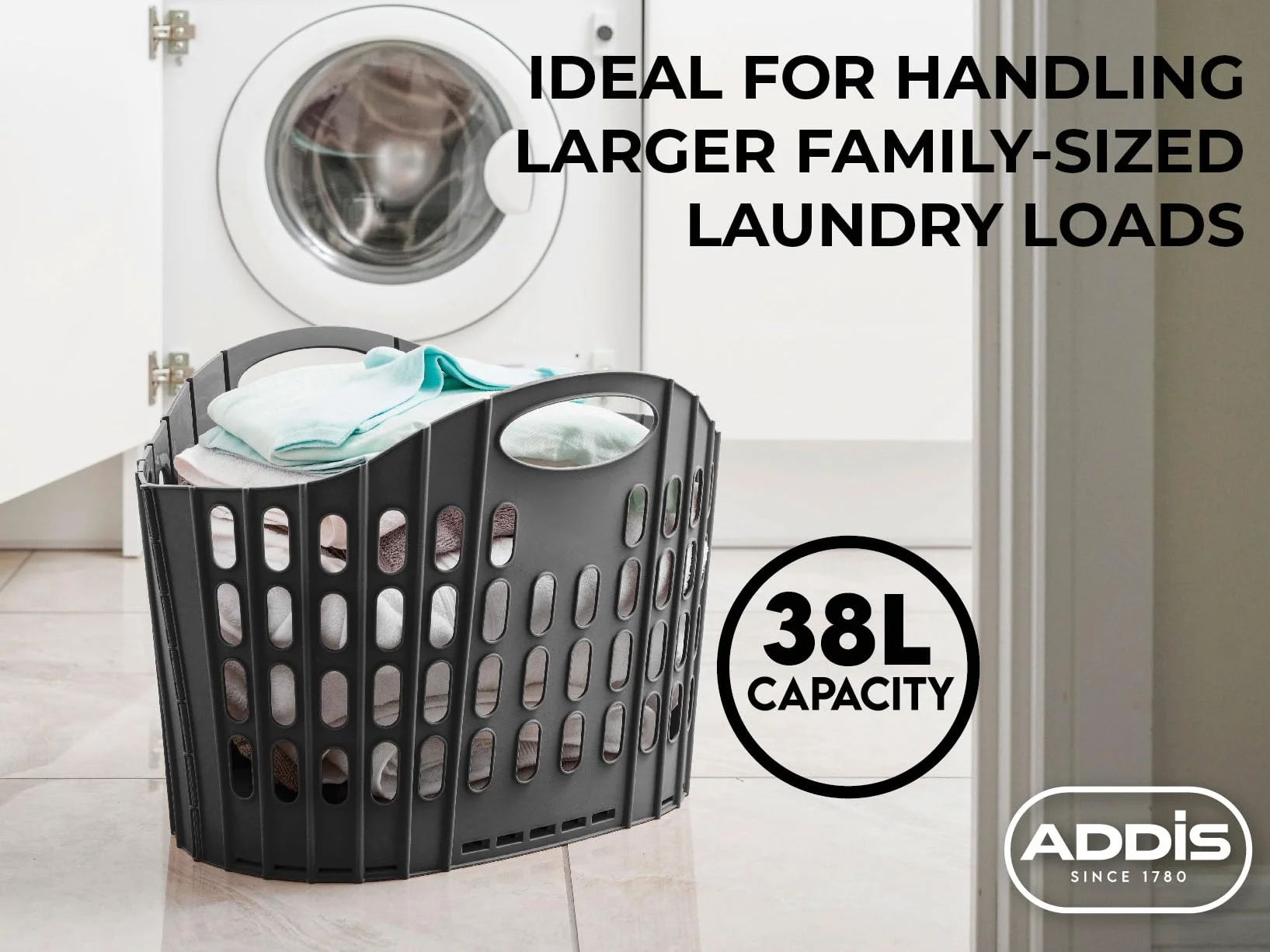 Addis Cesto portabiancheria pieghevole Easy Store per vestiti, rosa, 38 litri