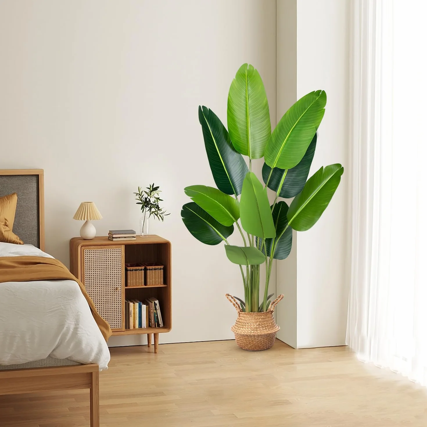 Pianta Artificiale Uccello del Paradiso 160 cm, Palma Tropicale Artificiale con 10 Foglie, Piante Artificiali in Vaso per Decorazione Interni Esterni, Soggiorno, Ufficio, Giardino, Regalo