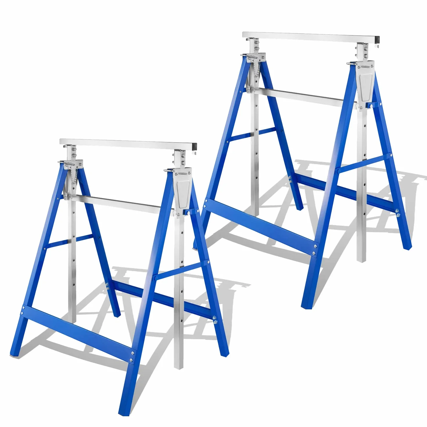 Cavalletti da lavoro pieghevoli regolabili metallo portata 200 kg 80-130 cm blu argento