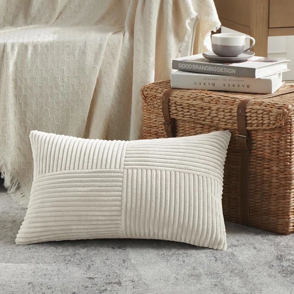 Boho Federe Cuscini Divano 30x60 Velluto Coste Beige Chiaro