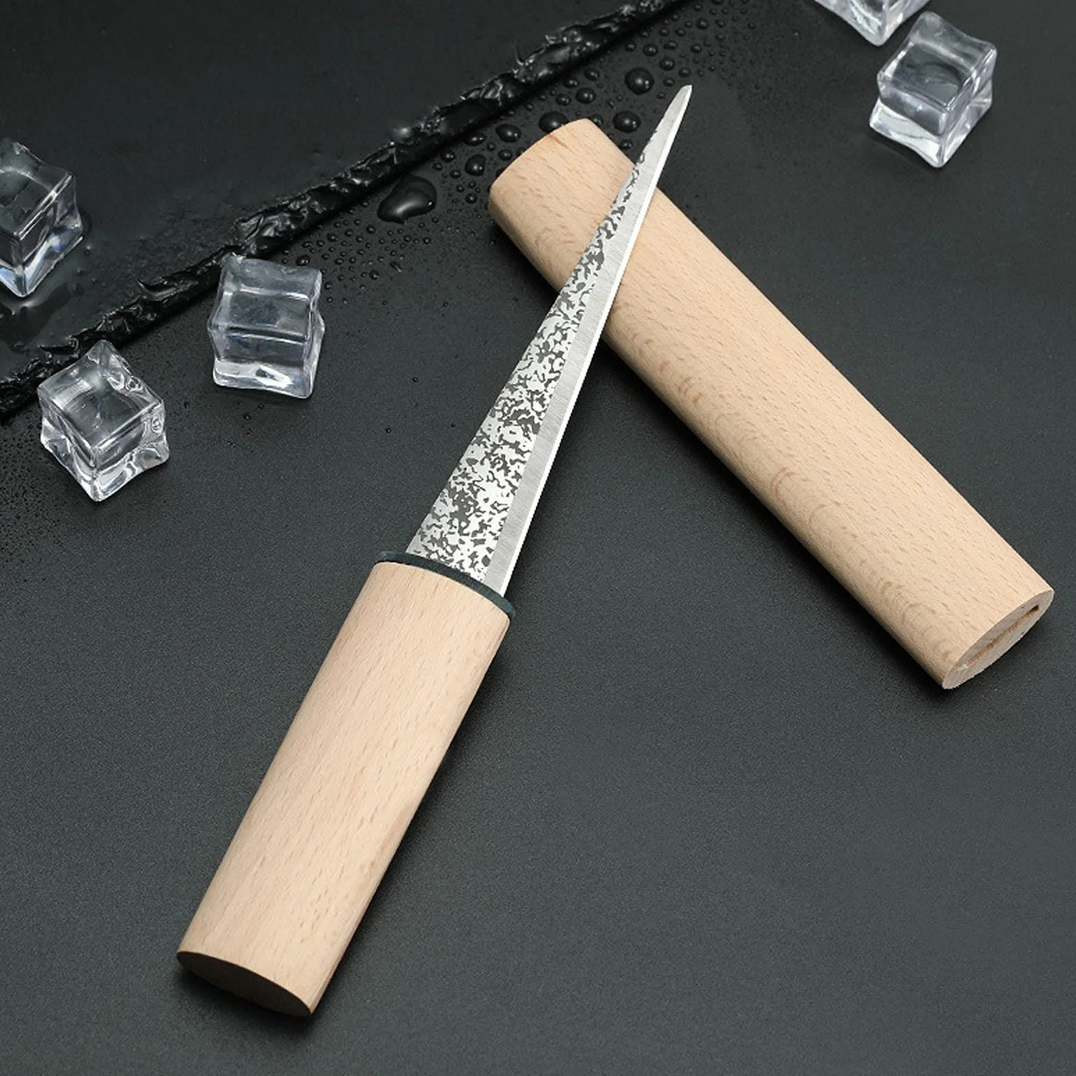 Coltello per Intaglio del Ghiaccio in Stile Giapponese, Strumento Manuale per Barman per Ghiaccio con Copertura Protettiva, Lama in Acciaio ad Alto Tenore di Carbonio per