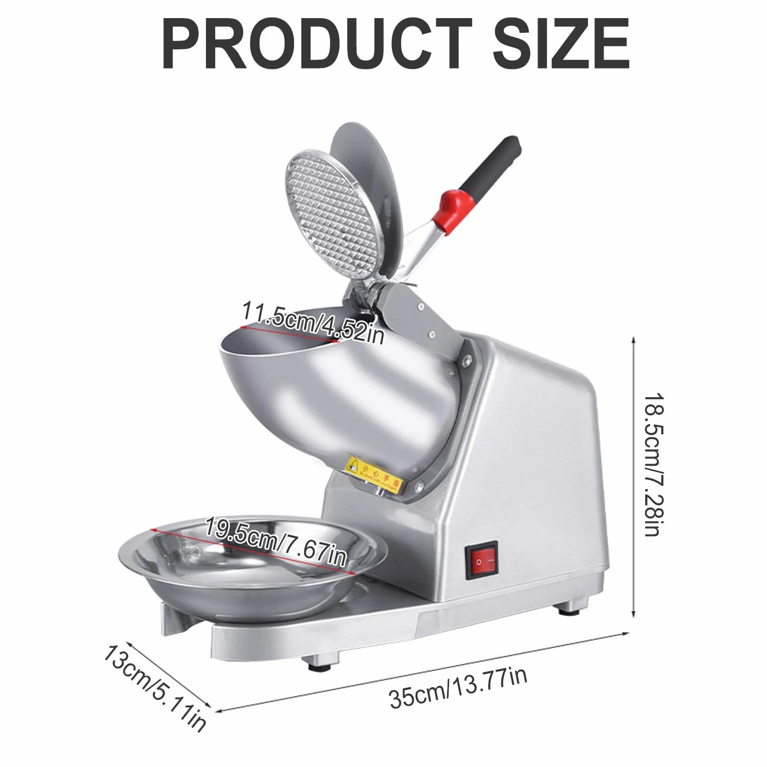 Macchina elettrica per tritare Il Ghiaccio, 85 kg/h, tritaghiaccio in Acciaio Inossidabile con 2 Lame, 380 W, 2200 Giri/min, Macchina per tritare Il Ghiaccio per la Preparazione di frullati