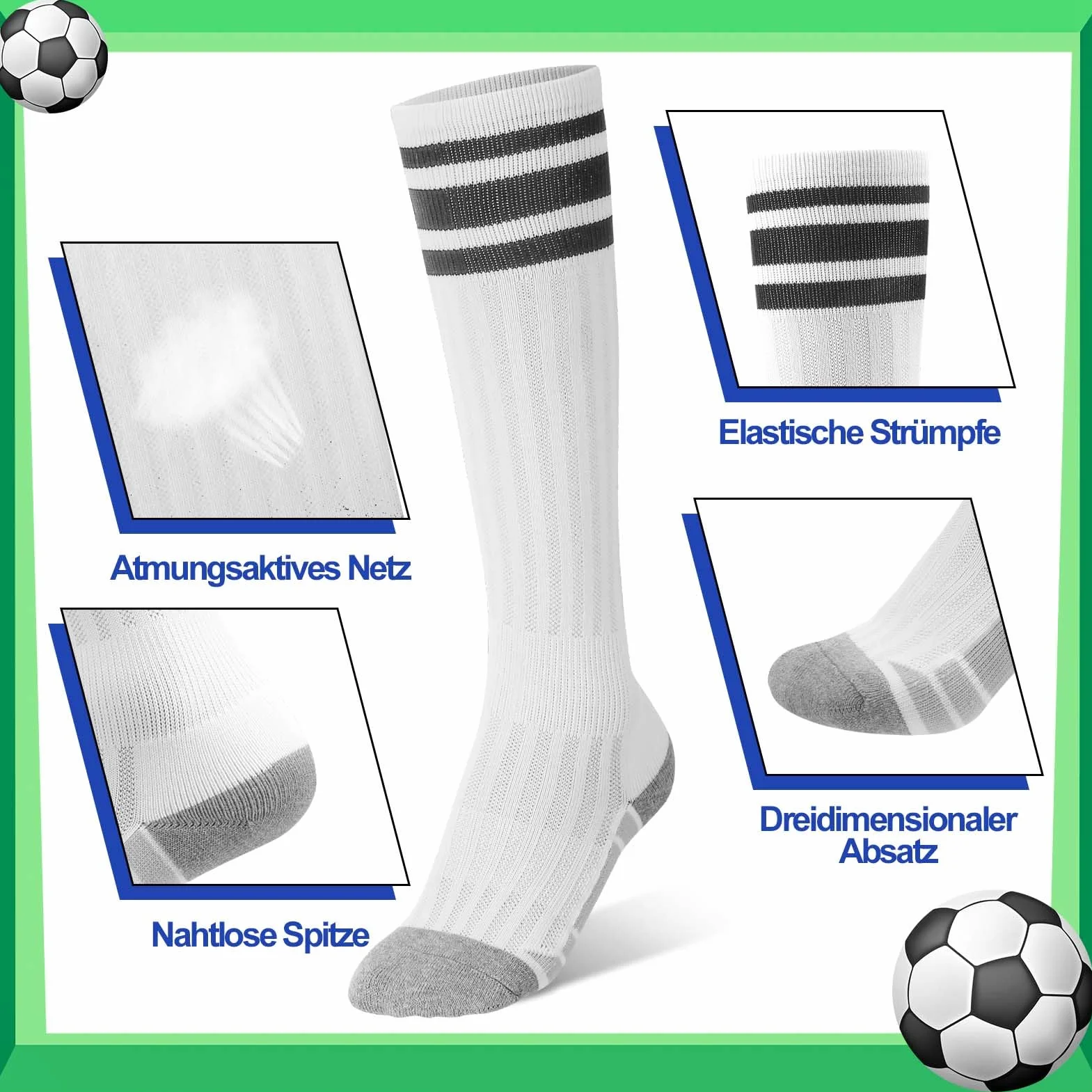 Utensilsto 3 paia di calzini da calcio per bambini, 28-32