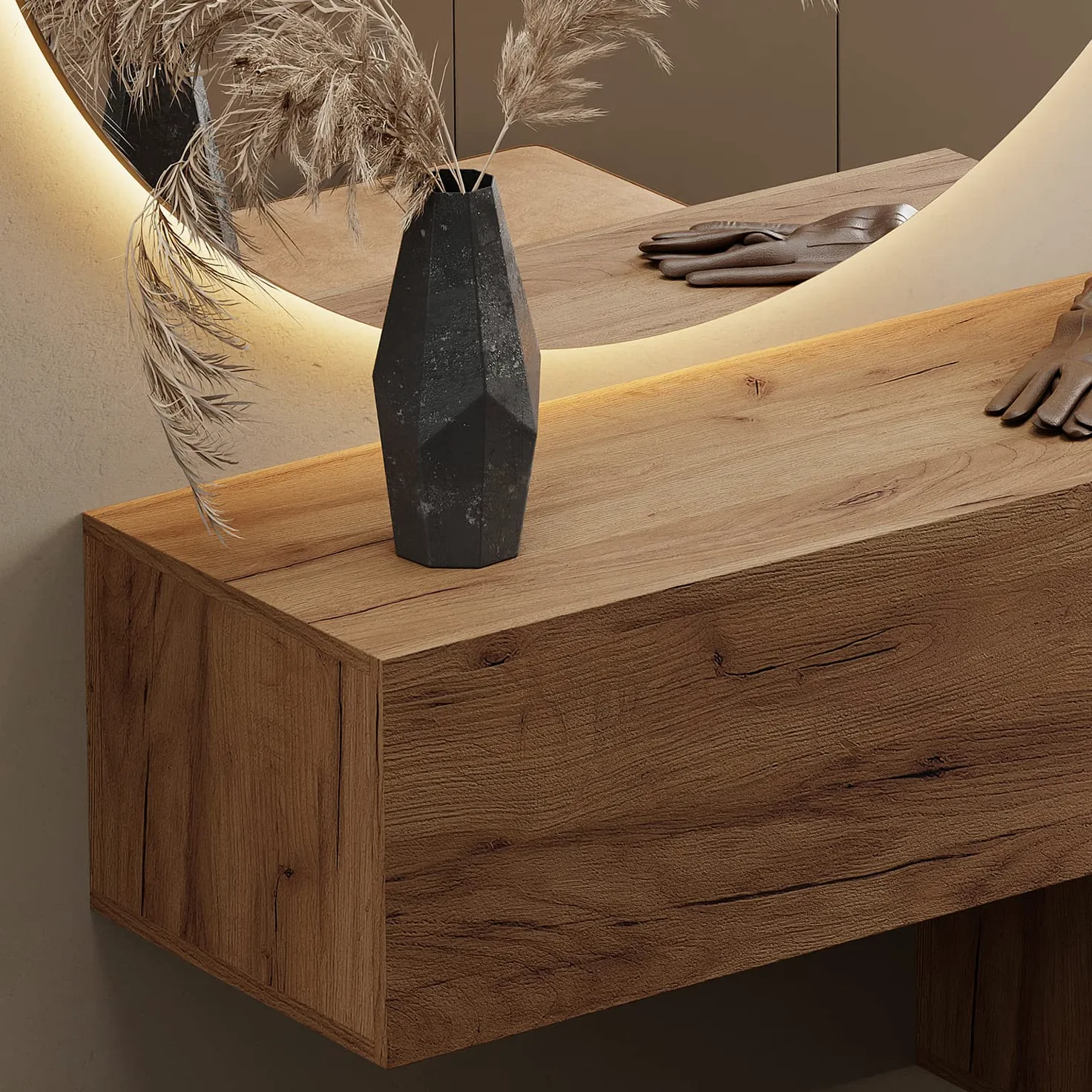 Planetmöbel - Mobiletto contenitore compatto per corridoio/ingresso, 1 x 100 cm, con sportello, installazione a parete o pavimento, 37,8 x 100 x 32,5 cm (P x L x A), rovere oro