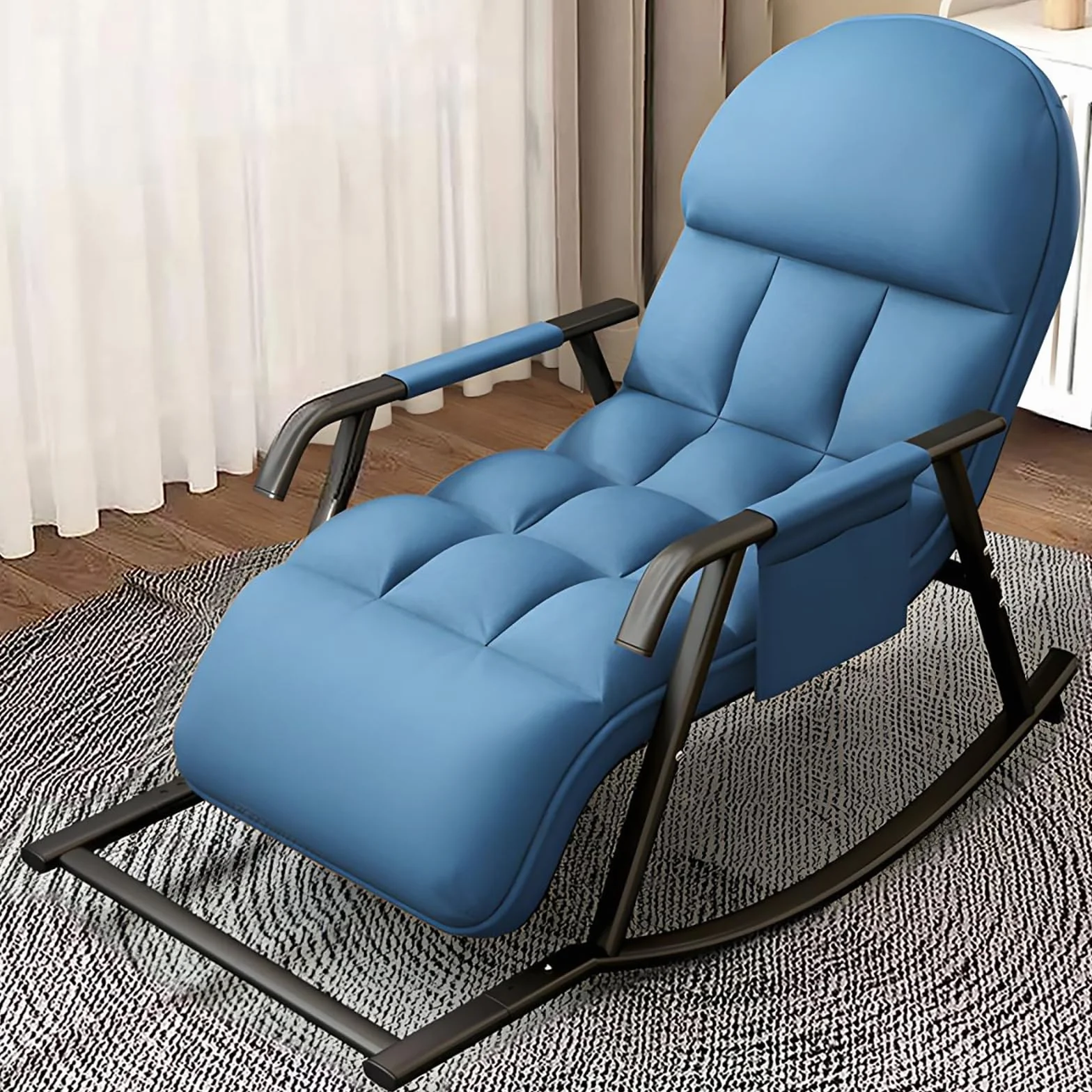Sedia a Dondolo da Interno, Sedia Dondolo con Comoda Seduta Imbottita, Poltrona a Dondolo, Regolabile per Balcone, Soggiorno, Camera da Letto (Arancione) (Blu)