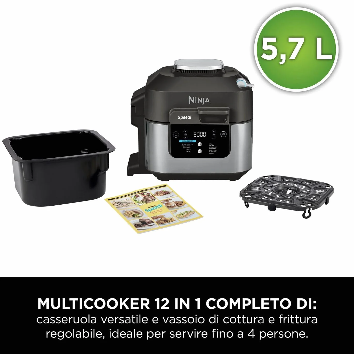 Ninja Speedi Pentola Elettrica Rapida 10 in 1 Friggitrice ad Aria 5,7L Nero ON500EU