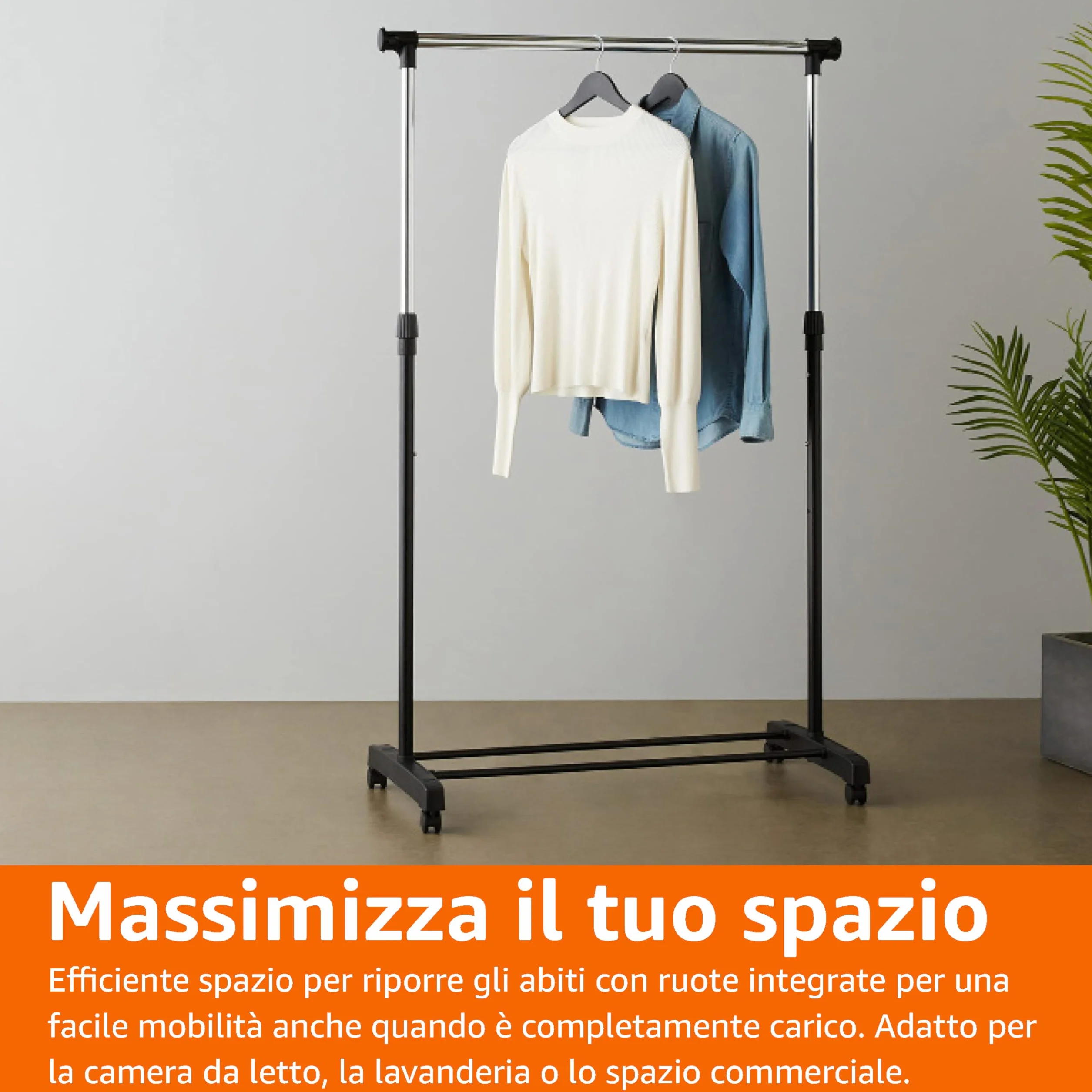 Amazon Basics Appendiabiti con ruote cromo 91.5-145 x 42 x 161 cm