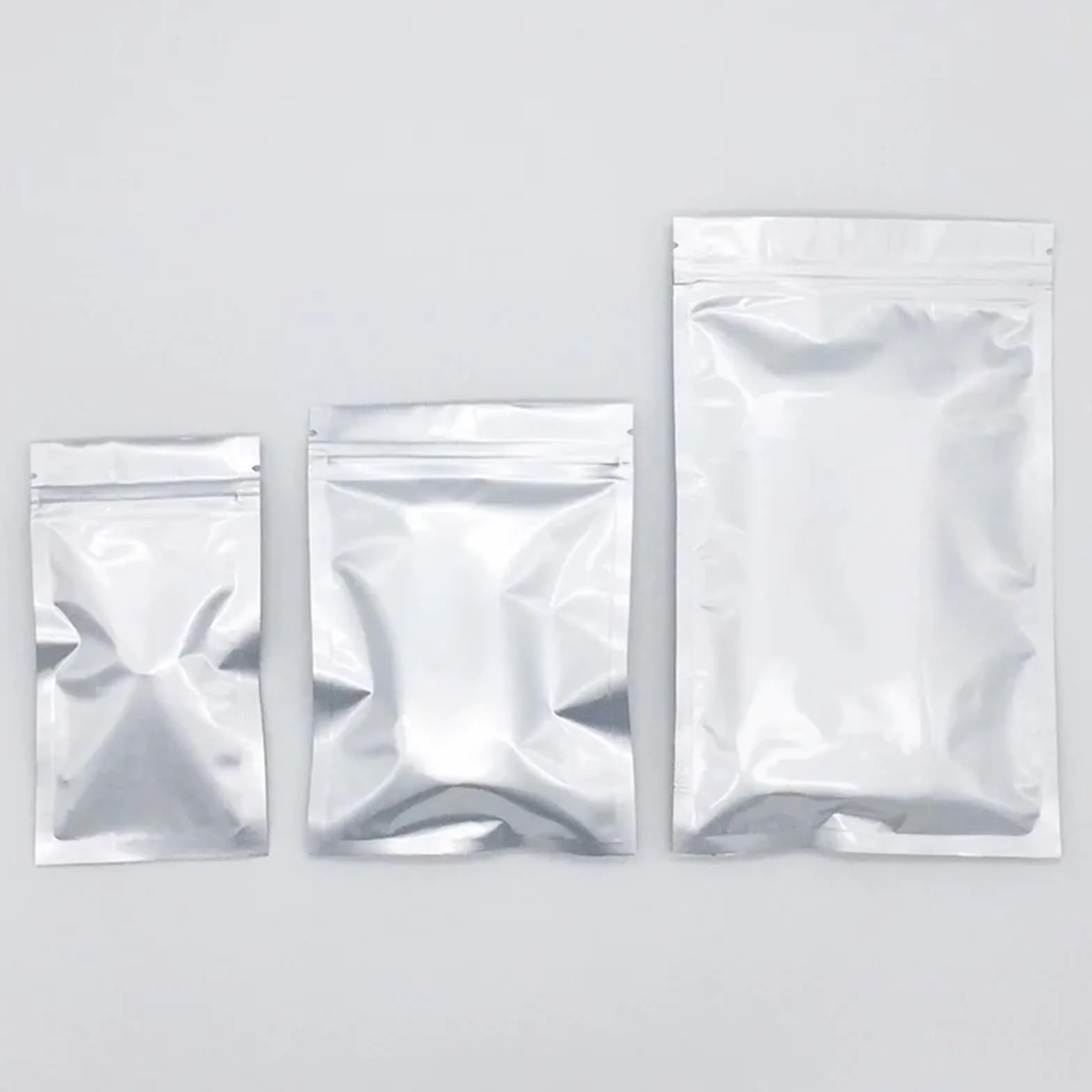 Sacchetti Ziplock, Buste con chiusura lampo in foglio di alluminio piatto spesso, argento, 50/100 pezzi, termosaldabili, dimensioni multiple(Silver 100pcs,20x30cm)