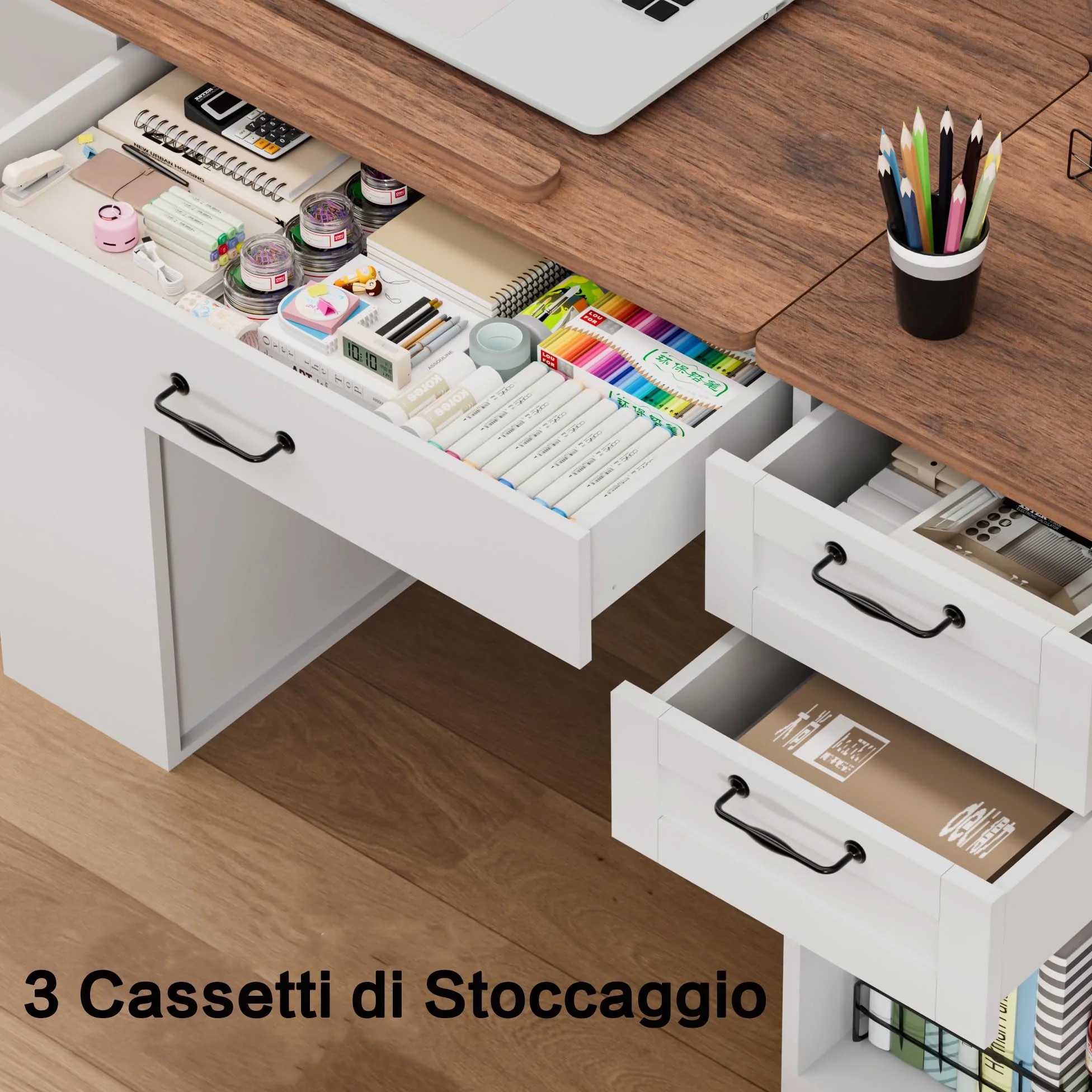 Tavolo da Disegno con Armadio e Cassetti di Stoccaggio, Tavolo da Disegno Regolabile con Ripiani Aperti, Scrivania per Arti e Mestieri adatta a Artisti