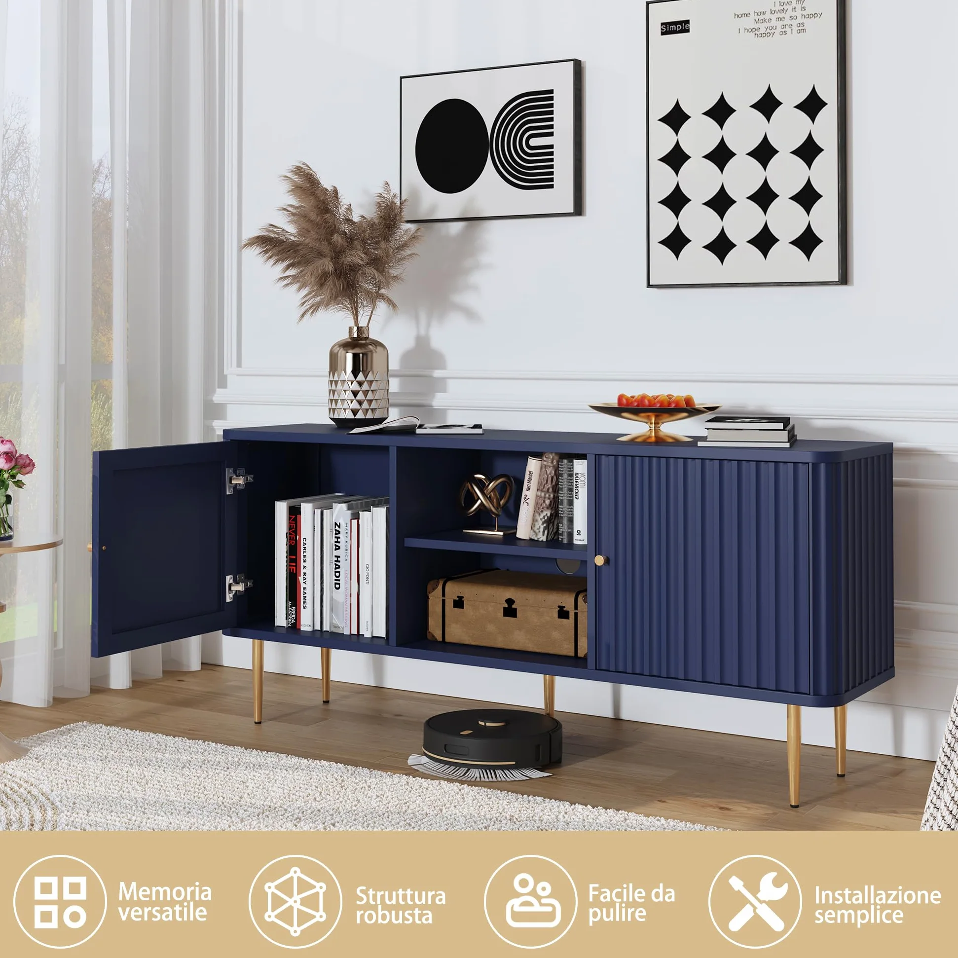 Mobile TV Soggiorno con 2 Ante, Mobile Porta TV Moderno in Legno per TV 55 Pollici fino a 65", Mobile TV Basso per Soggiorno, Camera da Letto