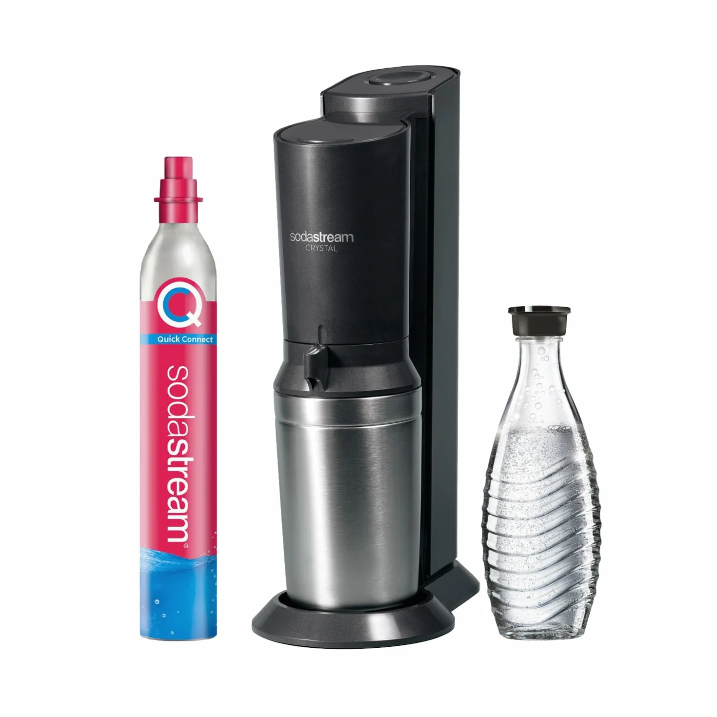 Sodastream Crystal Nero Gasatore acqua frizzante bombola CO2 bottiglia vetro 1L