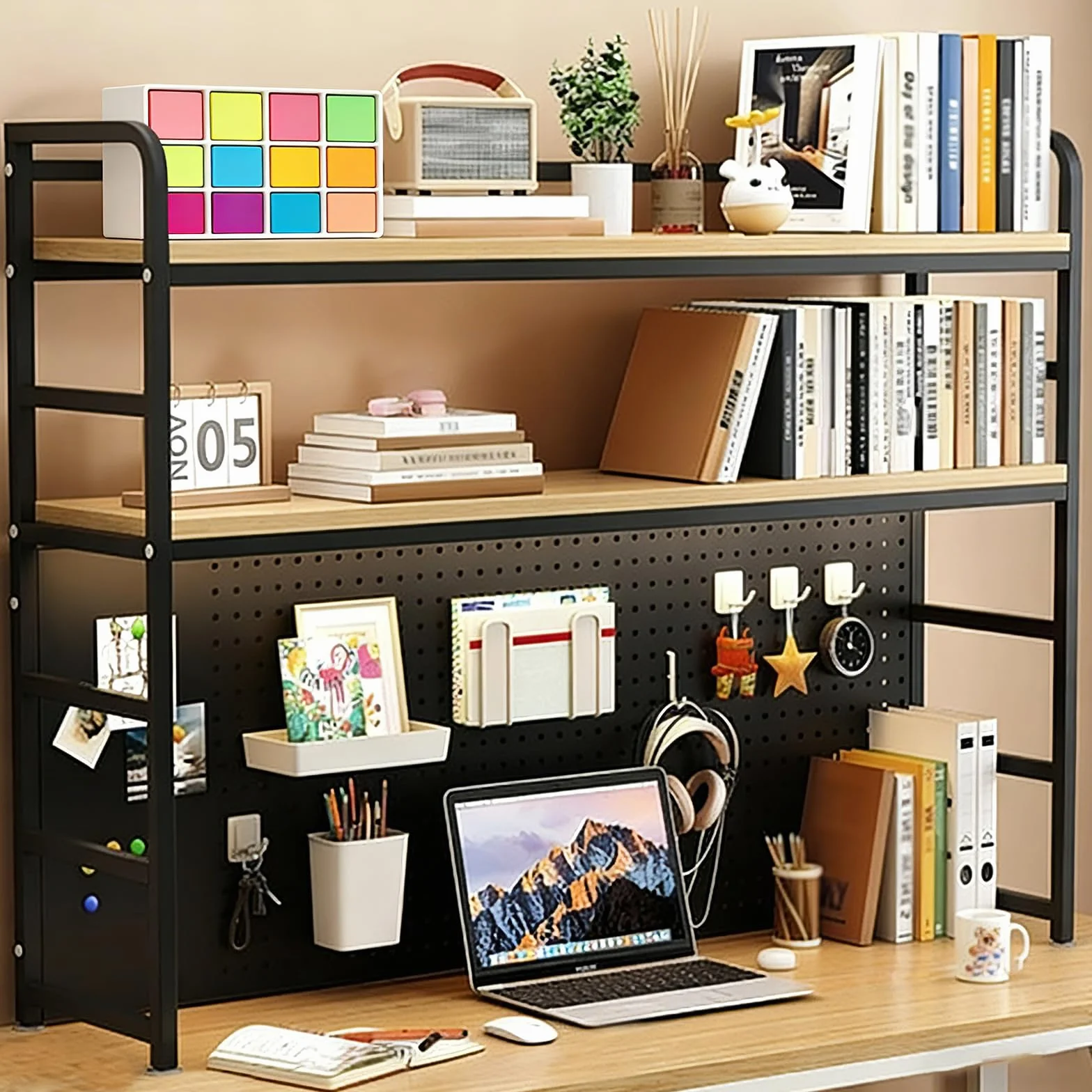 Scaffale da Scrivania regolabile, 2 livelli Libreria da scrivania, organizer da scrivania in Legno Scaffale da Espositore Per ufficio per casa e ufficio (A, 70cm)
