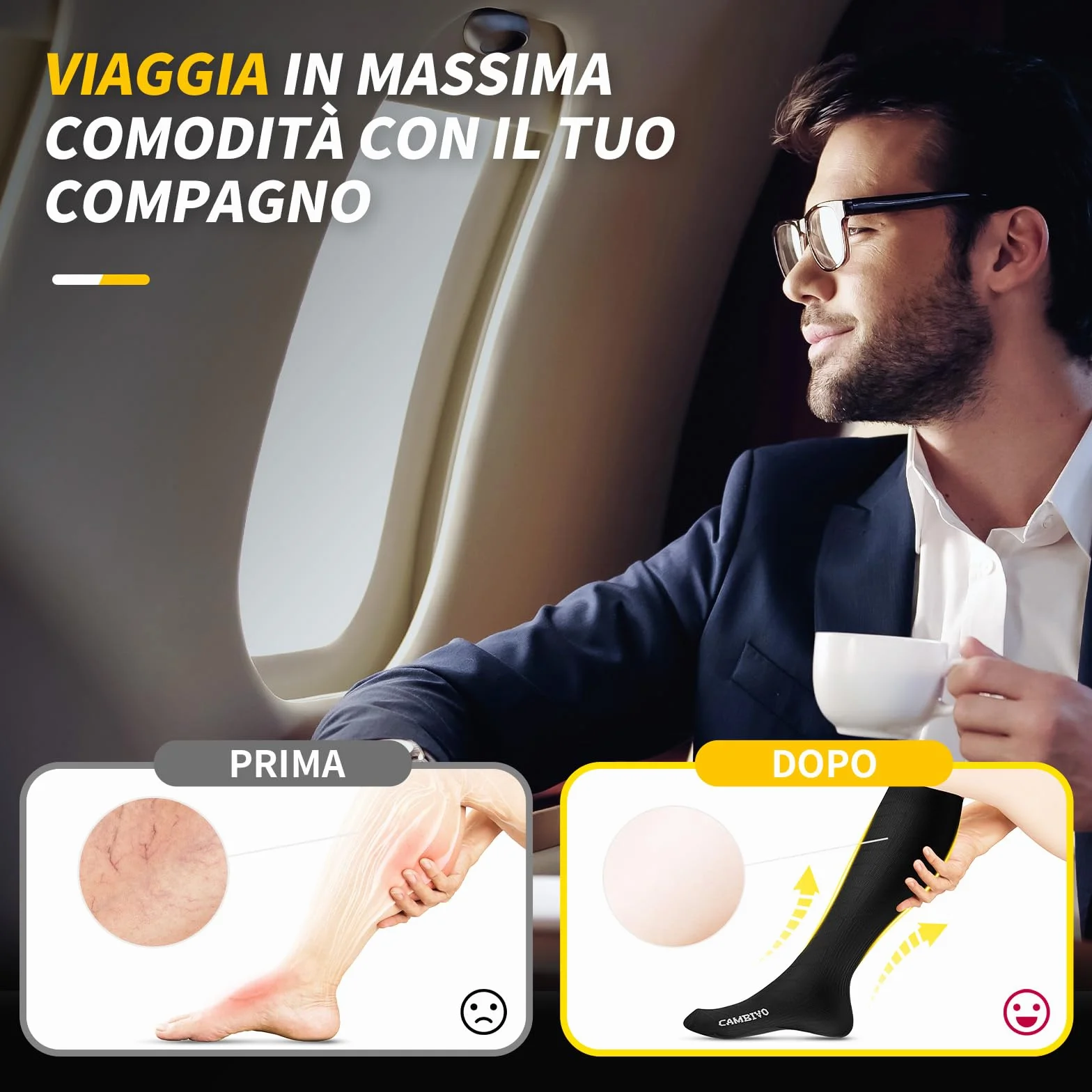 CAMBIVO Calze Compressione Graduata Donna Uomo 20-30mmHg 3 Paia Antitrombo Elastiche per Sport Varicose