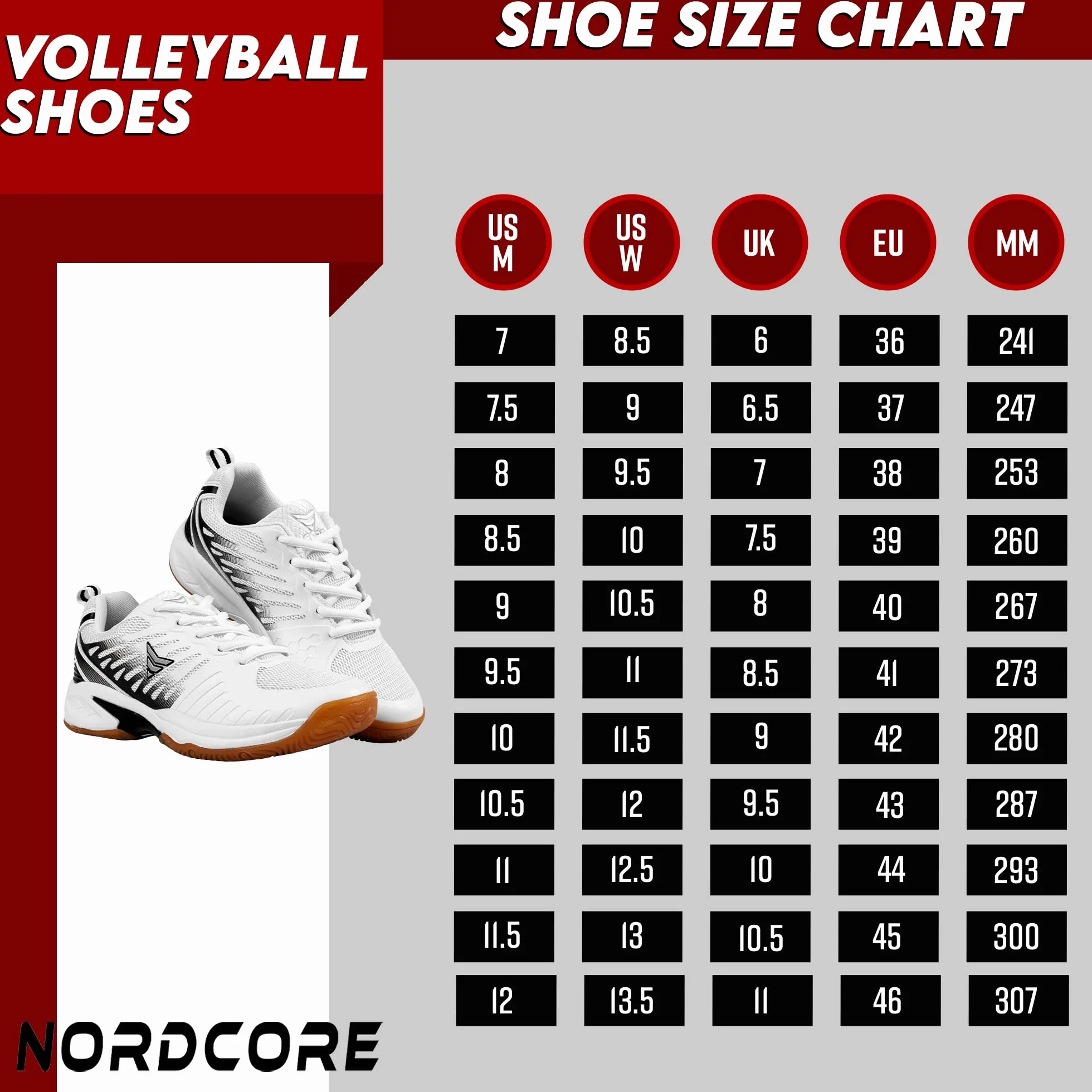 Nordcore Scarpe da Pallavolo - Scarpe Pallavolo Donna e Uomo - Scarpe Volley Leggere Adatte a Pallamano, Badminton e Altri Sport Indoor