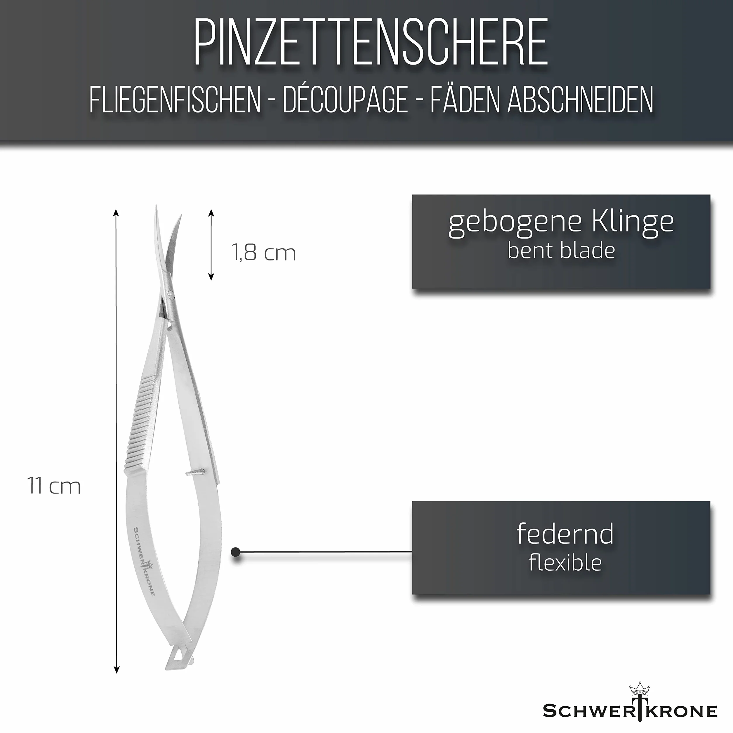 Schwertkrone Forbici da ricamo con punta fine 11,5 cm curva per decoupage
