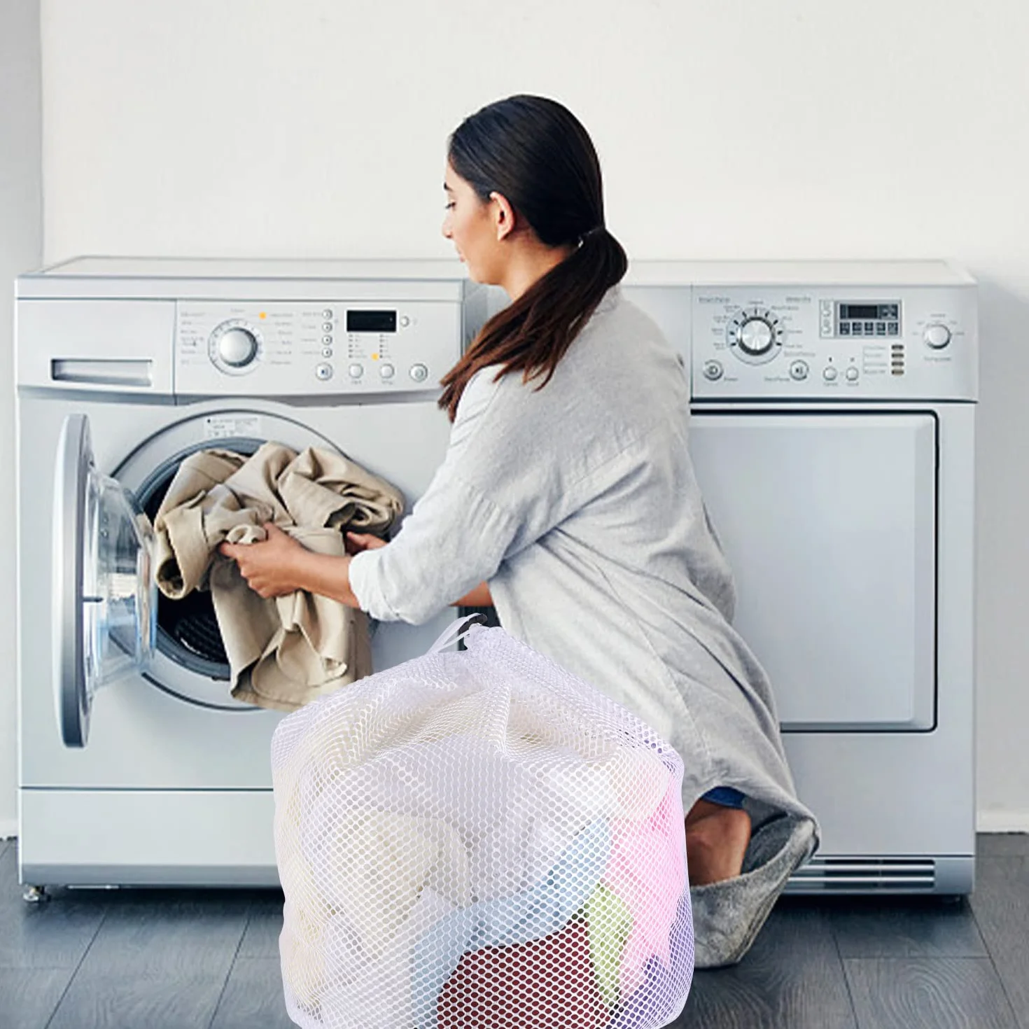 3 Pezzi Sacchetto Lavatrice, 3 Misure Sacchetti Lavatrice Riutilizzabile Biancheria Retina per Lavatrice con Coulisse, Rete Salvabucato per Camicetta Reggiseno Calzini