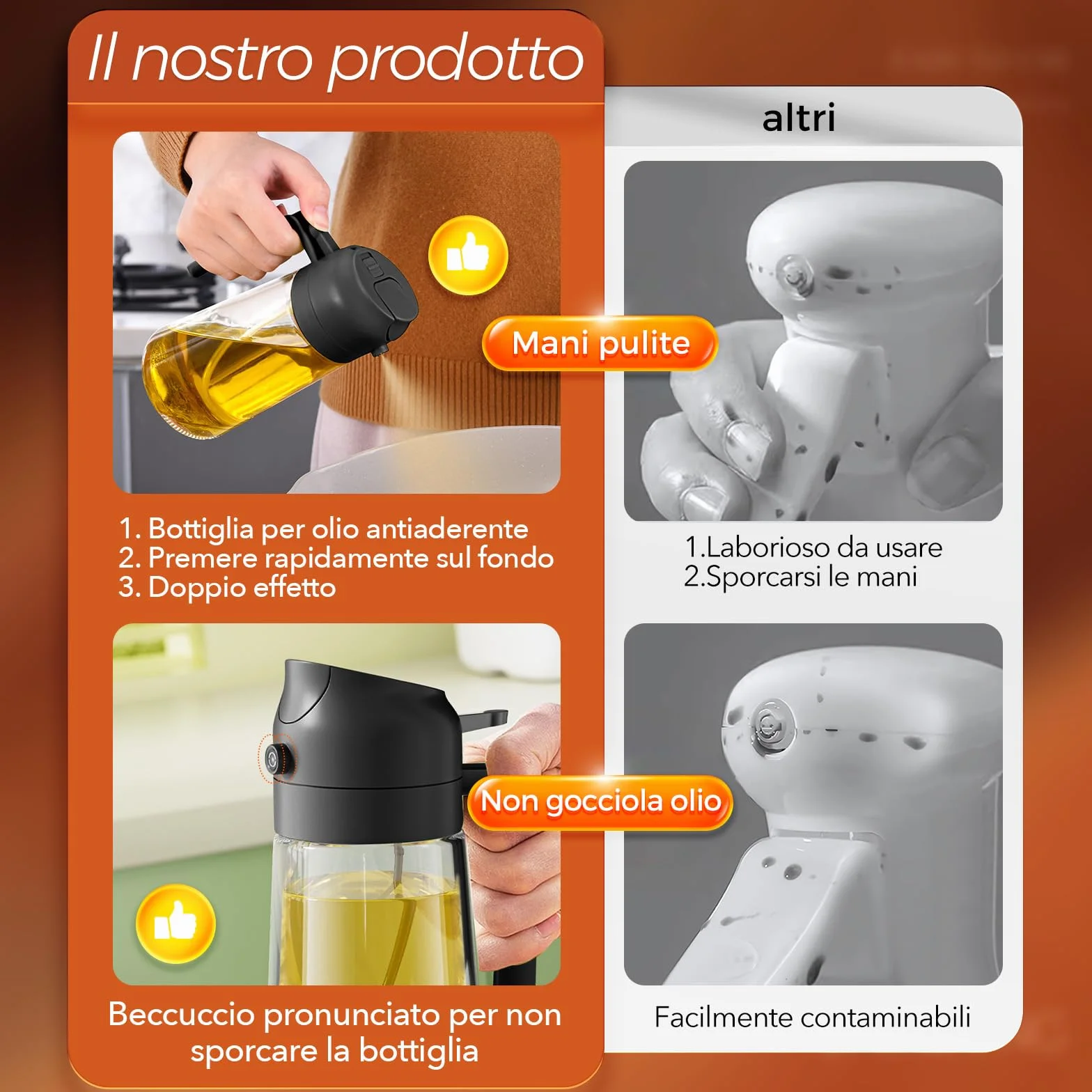 YARRAMATE Spruzzatore di olio da cucina 2 in 1, bottiglia di vetro 470 ml per friggitrice ad aria e barbecue
