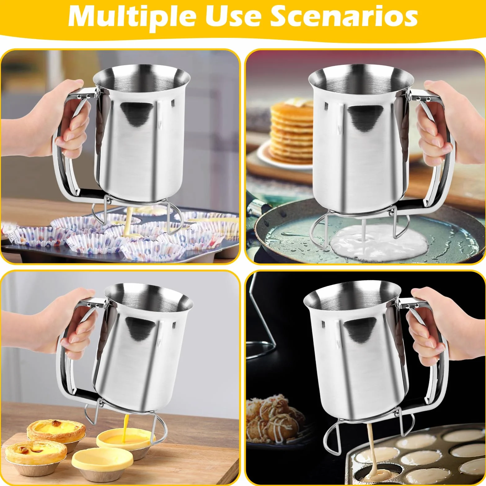 Distributore per pasta da 800 ml, in acciaio inox, con supporto, dispenser per pasta per pancake, dosatore per pasta per pancake, dosatore manuale per pasta
