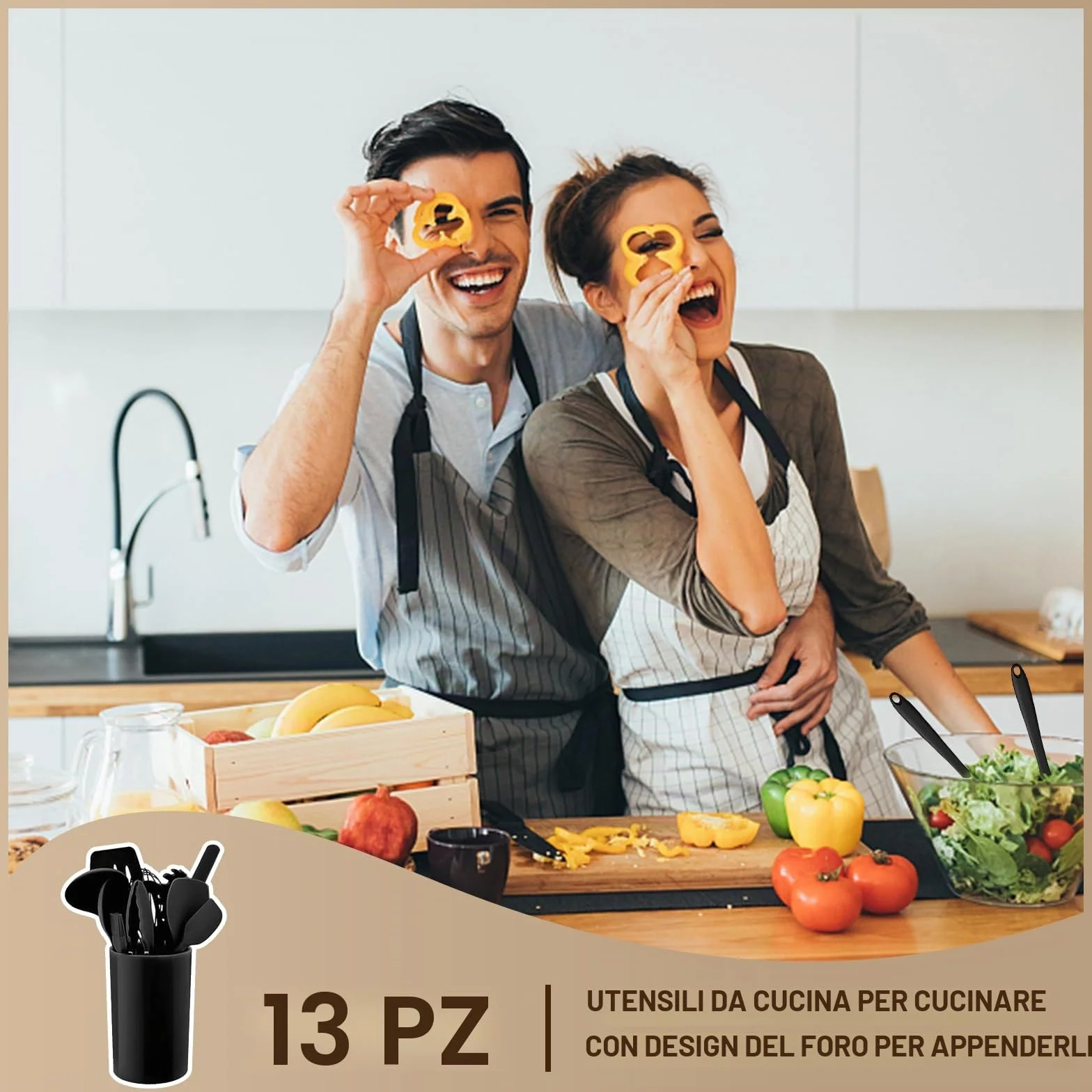 Set 13 Pezzi Utensili Cucina Silicone Antiaderenti Resistente al Calore Lavabile In Lavastoviglie