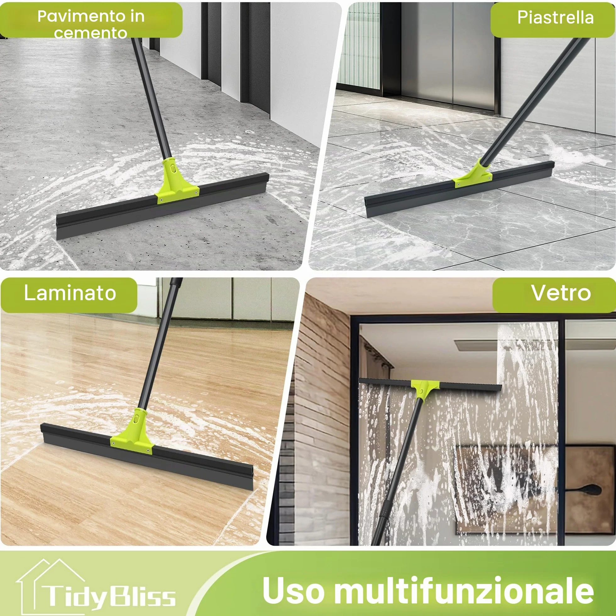 TidyBliss Tira Acqua Pavimenti da 60 cm, Tiraacqua Tergipavimento Spingiacqua Esterni Professionale con Manico Lungo 158 cm per la Pulizia Garage Calcestruzzo Bagno Piastrelle Marmo Doccia Finestra