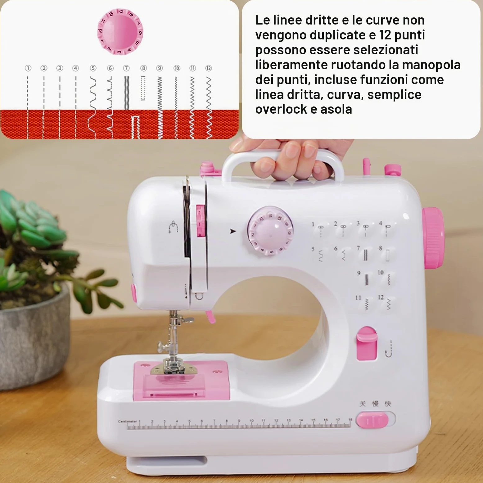 ZPSHYD Macchina da cucire multifunzione a 12 punti, doppia linea, domestica, overlock a due velocità, per bambini e principianti, rosa