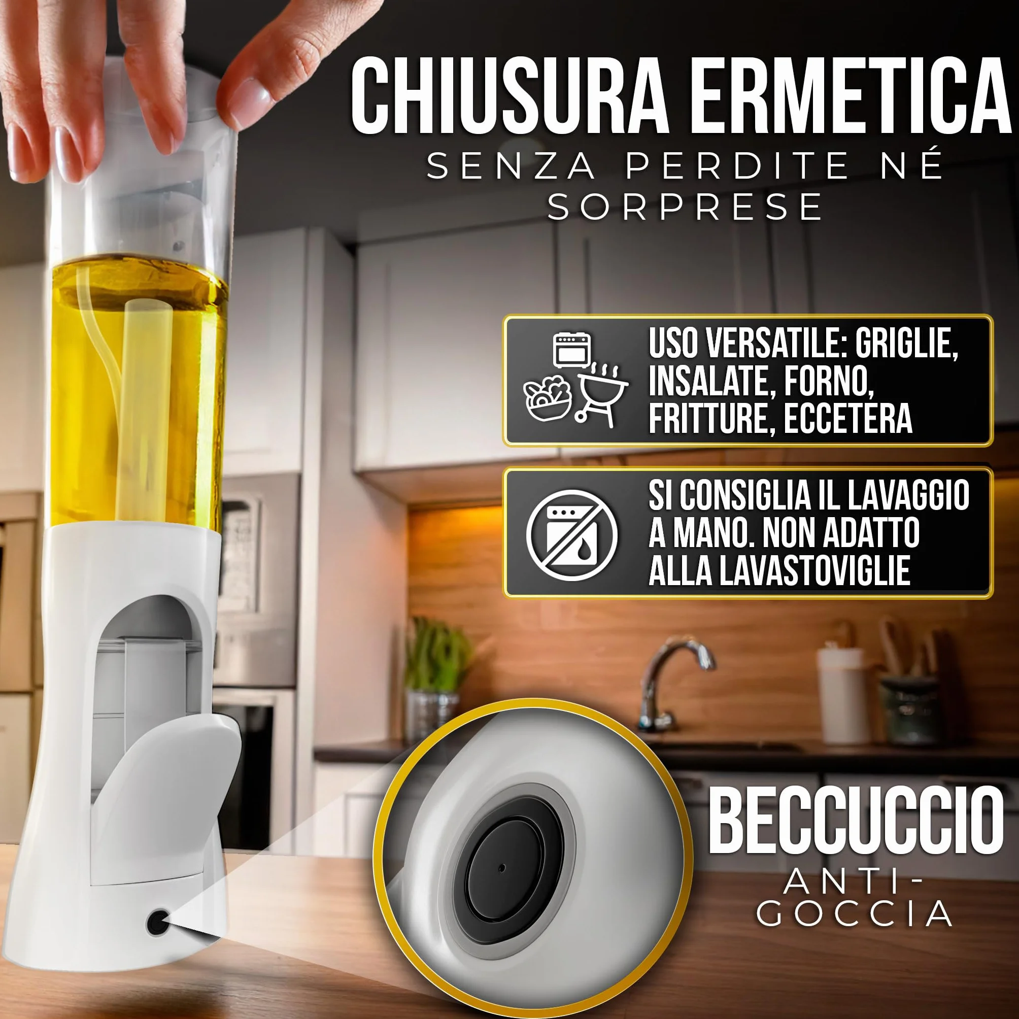 Spruzzatore di olio spray per cucina, olio d'oliva e limone, distributore dosatore per aceto