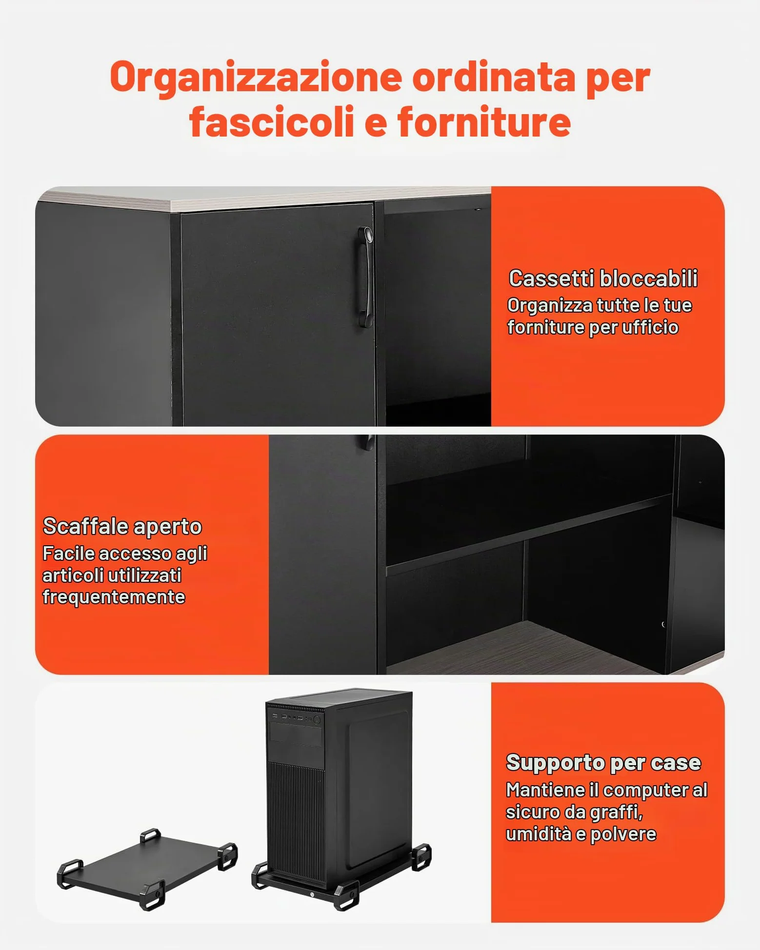 VEVOR Scrivania Direzionale a L, Ampia Scrivania in Legno Moderna per Ufficio con Cassetti, Mobiletto Portaoggetti e Supporto per CPU, Capacità di Carico di 158,7 kg, per Computer per Lavoro, Studio