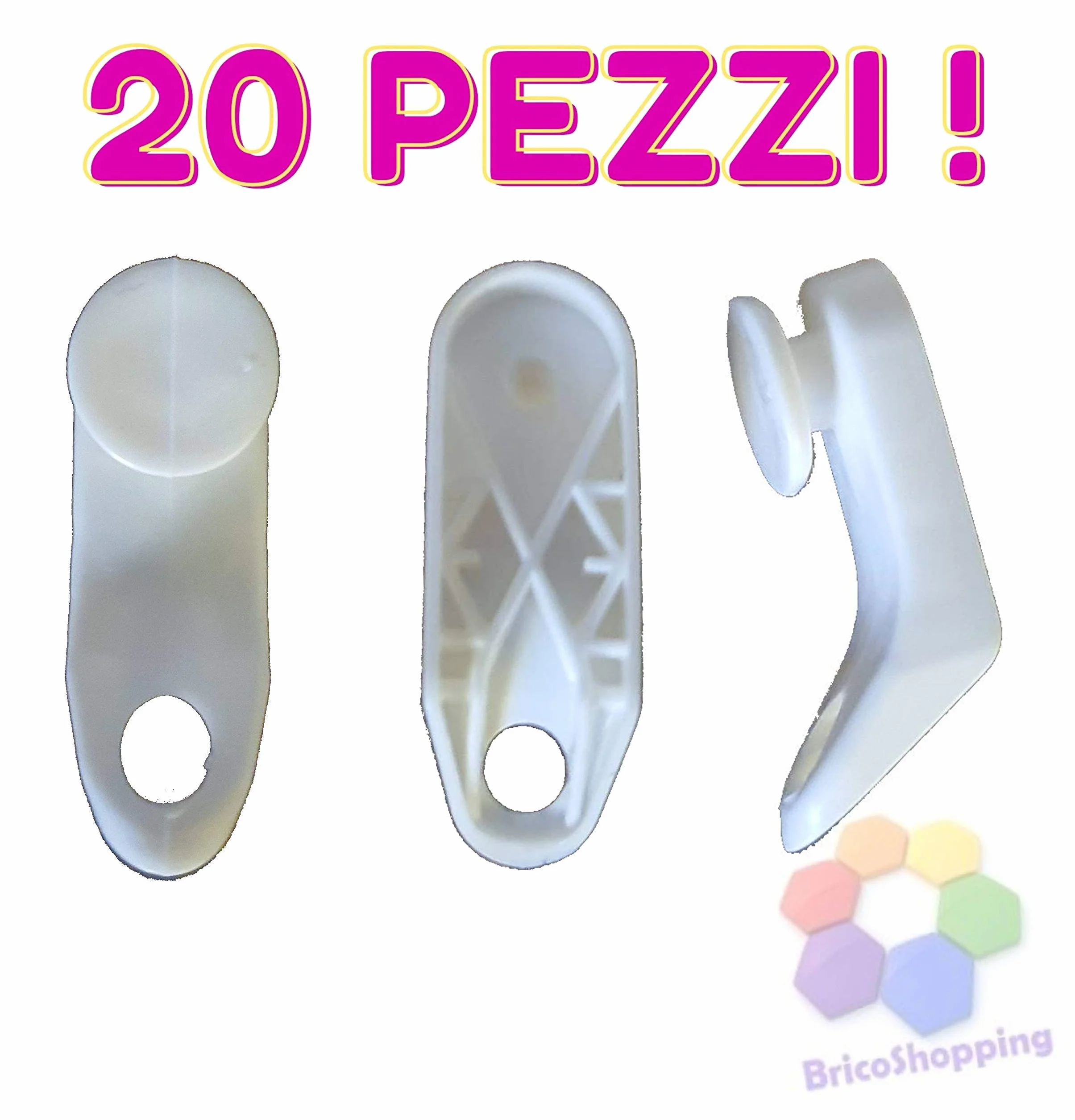 BricoShopping GANCI SCORREVOLI RINFORZATI do Tende Con Binario estensibile a Ricambio tenda in plastica Bianchi PEZZI 20