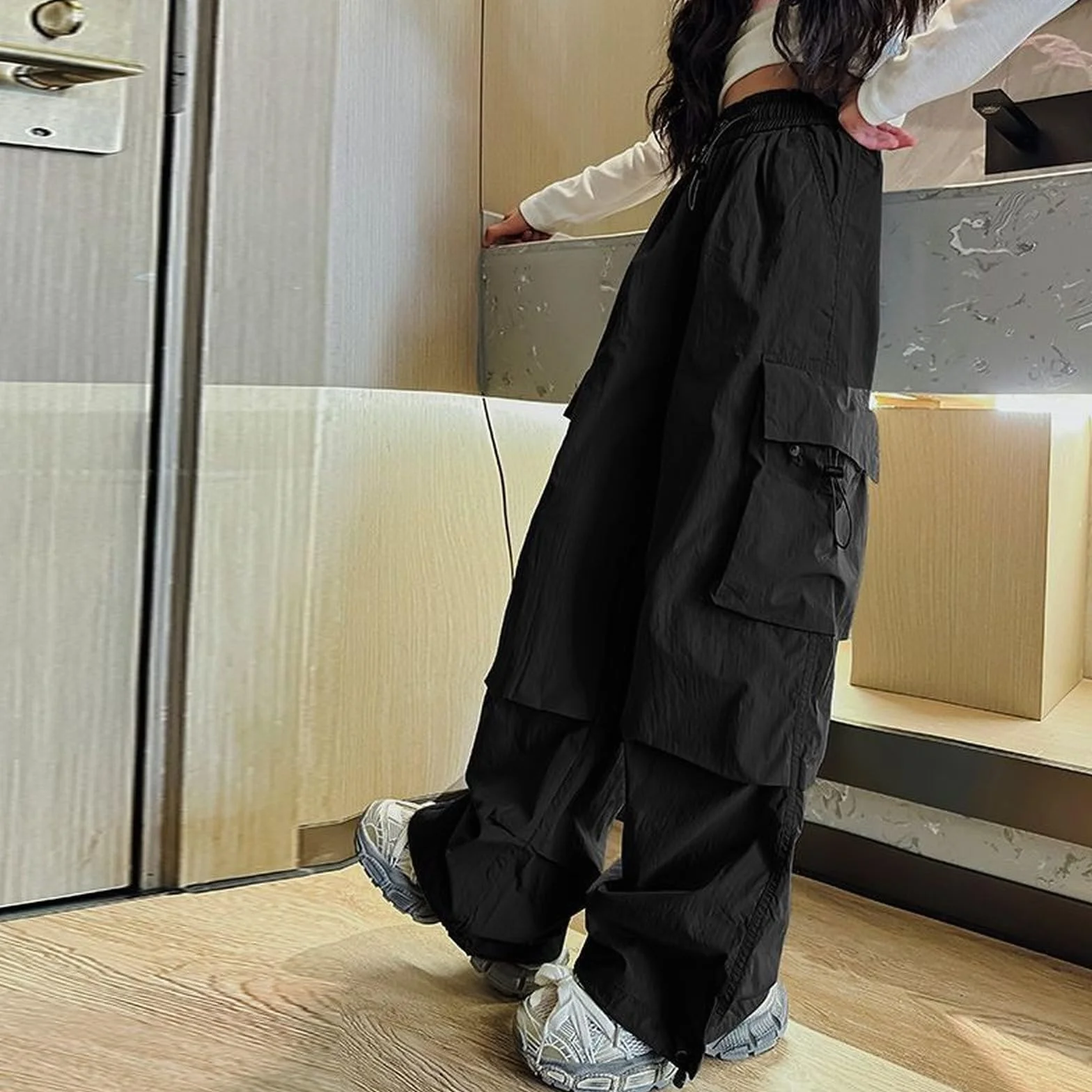 Pantaloni da jogging cargo larghi Y2K a vita alta per ragazza