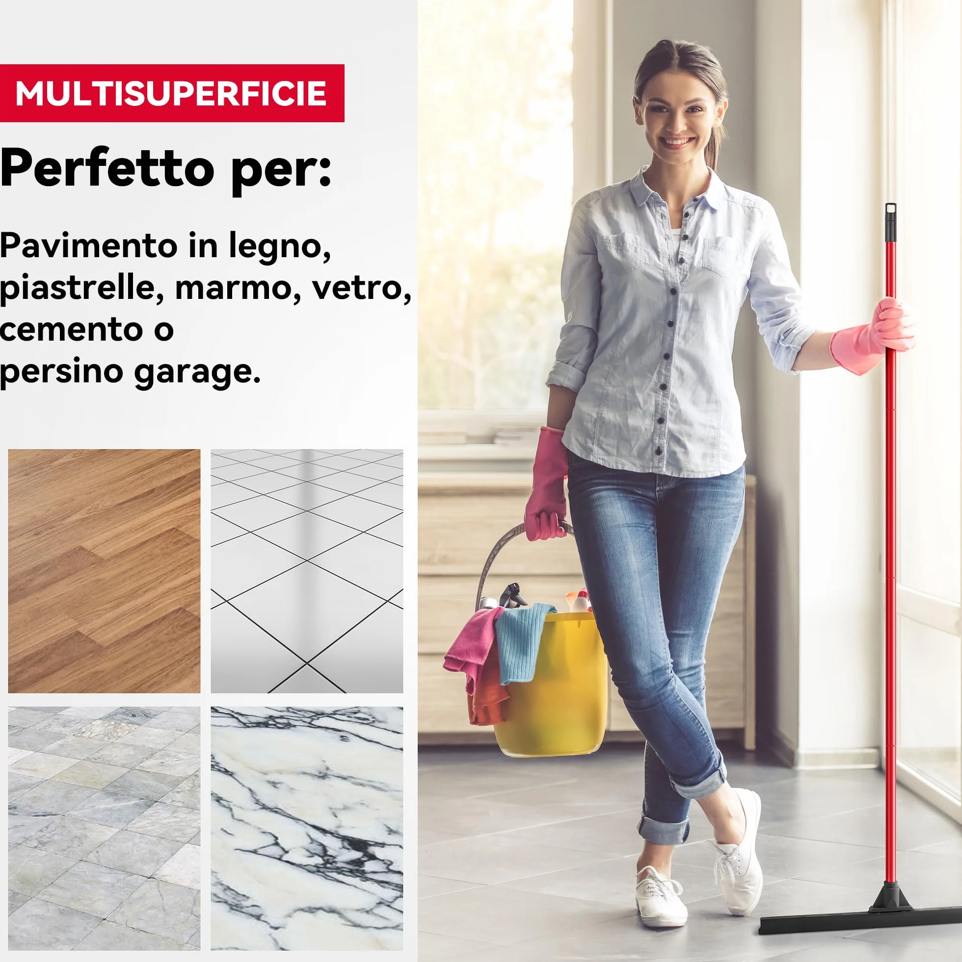 Tyroler Tira Acqua Pavimenti esterno da 60 cm | Testa in Gomma 100% | Manico Antiruggine da 140 cm tergipavimento spingiacqua | tiraacqua pavimenti esterni | tiracqua per pavimento