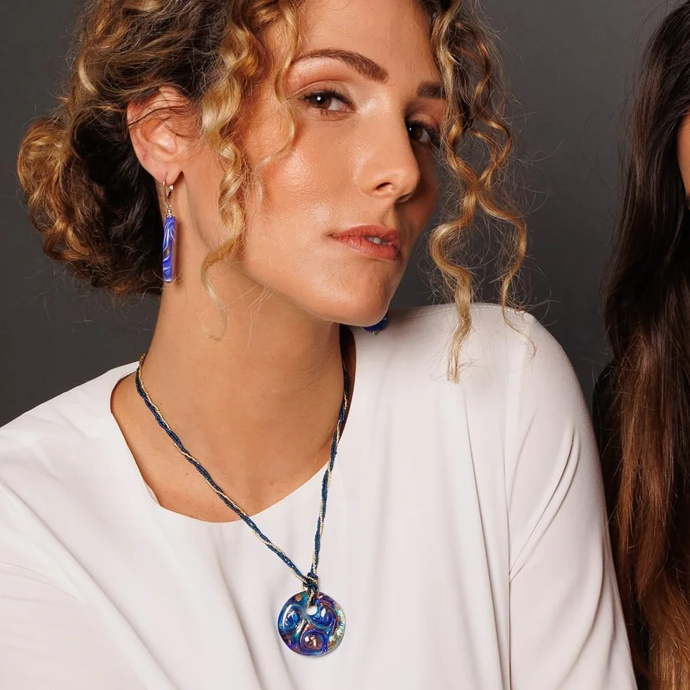 Collana Donna Medaglia Vetro Murano Argento 925 Gioiello Made in Italy