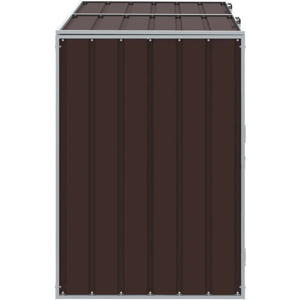 Copribidoni Spazzatura Esterno, Copribidone con Ruote, Bidoni Differenziata Esterno, Copri bidoni Spazzatura, per 2 Bidoni in Acciaio Marrone 144x81x113cm
