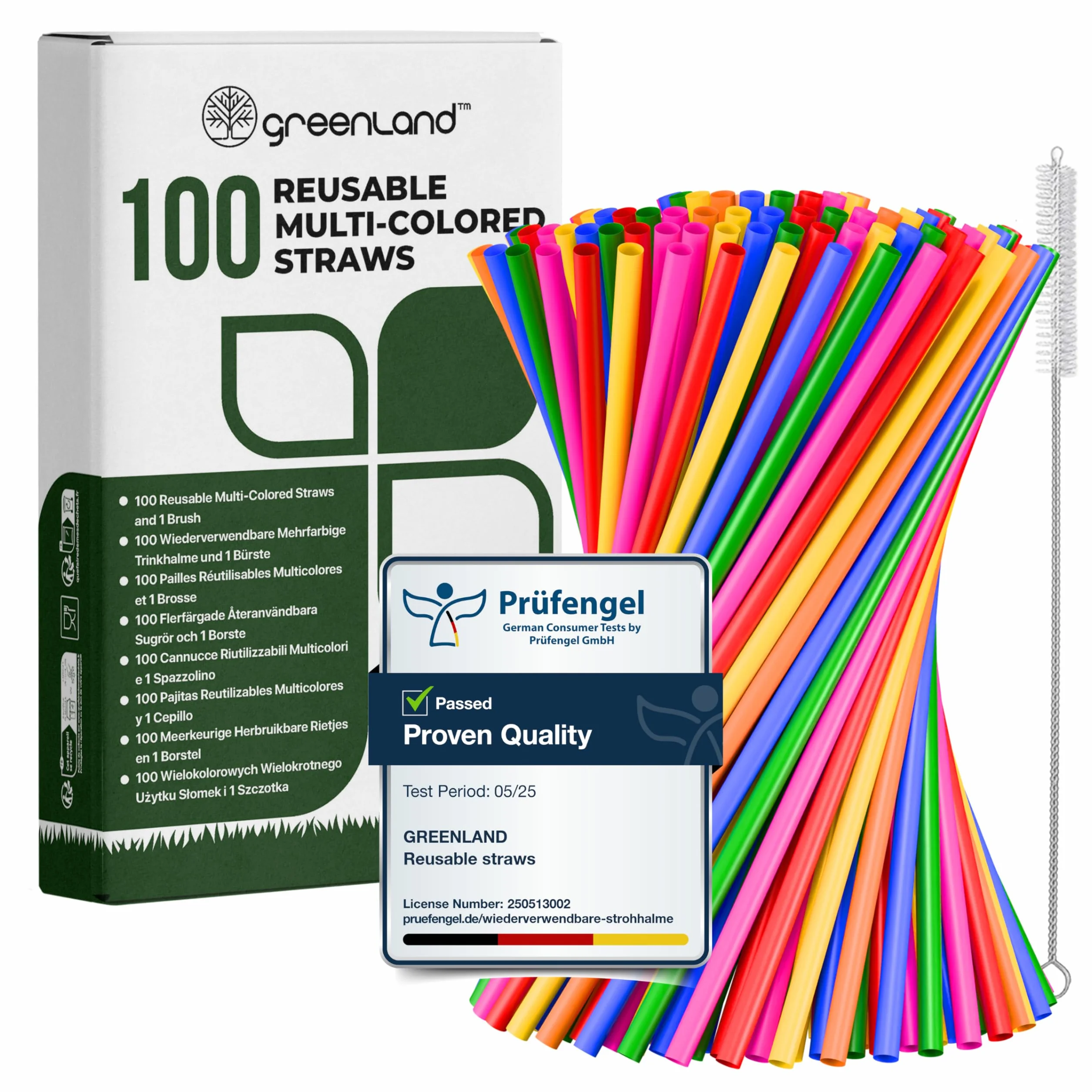 Cannucce Riutilizzabili Multicolore Greenland 21 cm 6 mm con Scovolino per Cocktail Latte Succhi Tè