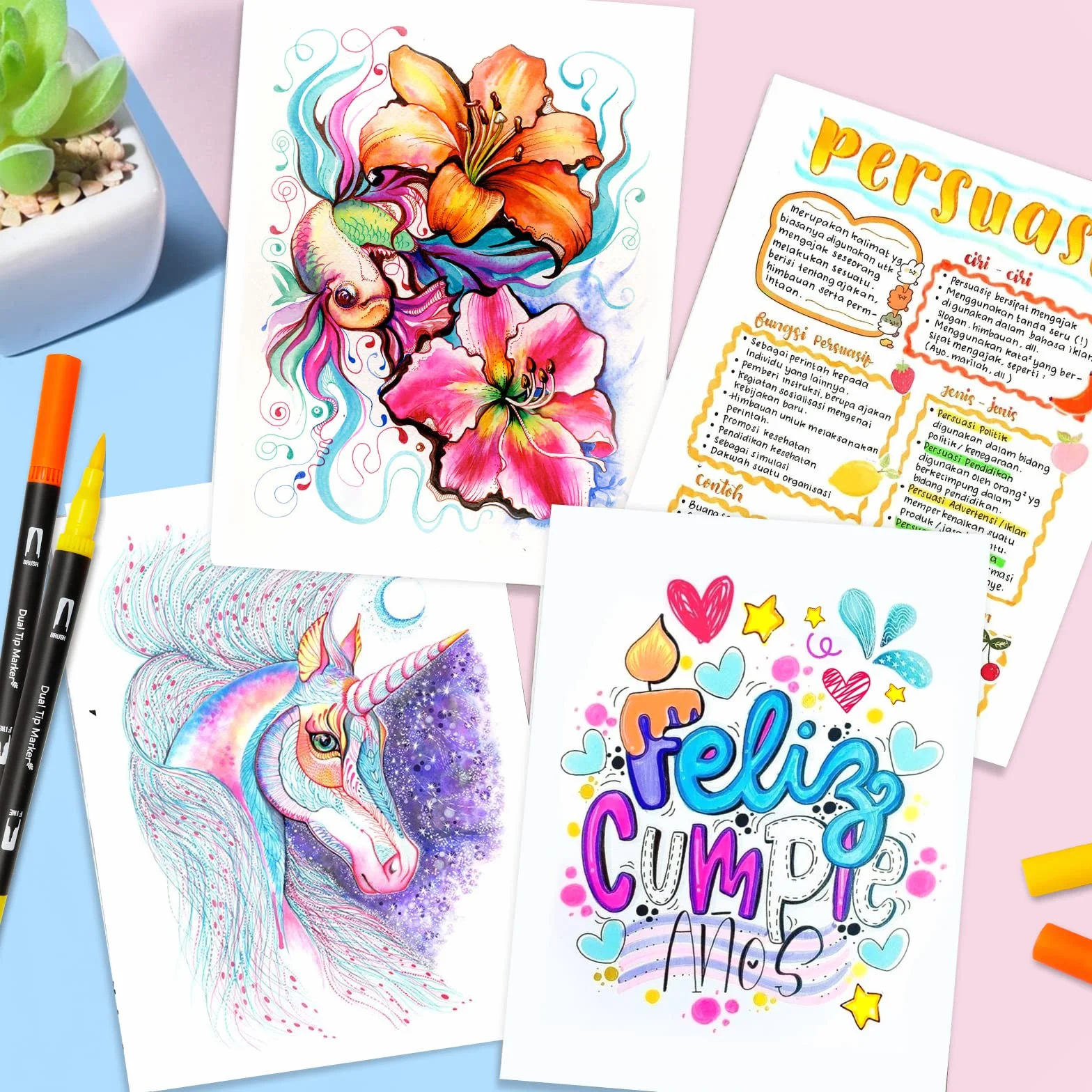 Pennarelli lettering 120 colori, punte pennello e doppia sottile, kit acquerellabili professionali