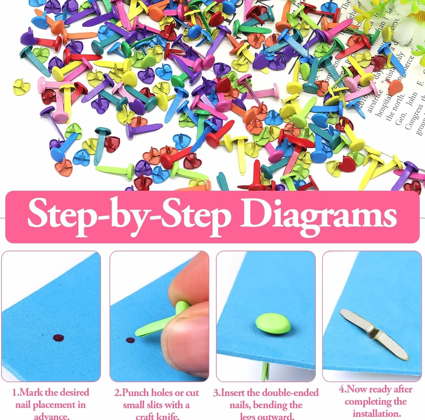 Fermacravatte Parigine Multicolore 300 Pezzi, Fermacampioni Piccoli per Scrapbooking