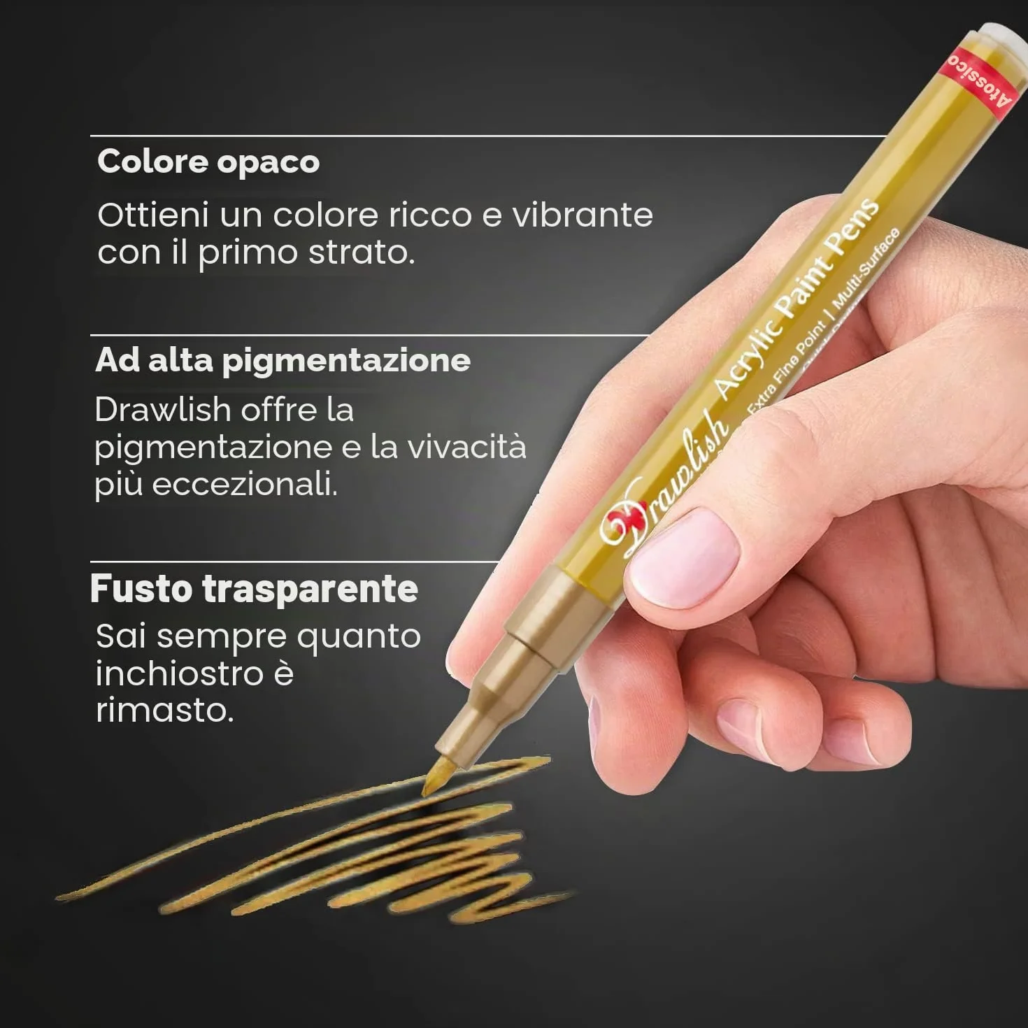 Set 4 pennarelli acrilici metallizzati oro argento punta extra fine 0,7 mm per tessuto vetro legno