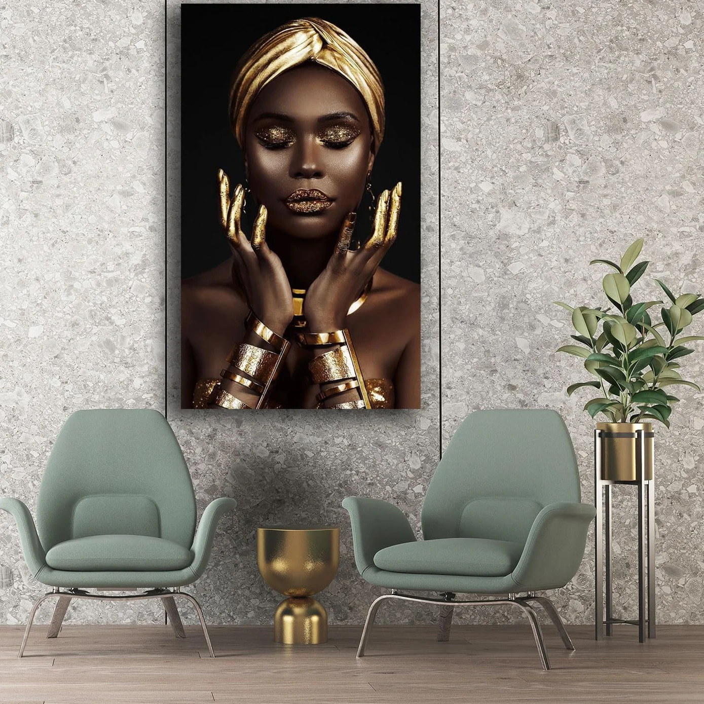 Printerland Quadro Moderno Donna Ragazza Africano Quadri moderni Etnici soggiorno da Parete XXL grande Stampa su tela Canvas Decorazione Murale muro Arredo Camera da letto Cucina (6, 50x100 cm)