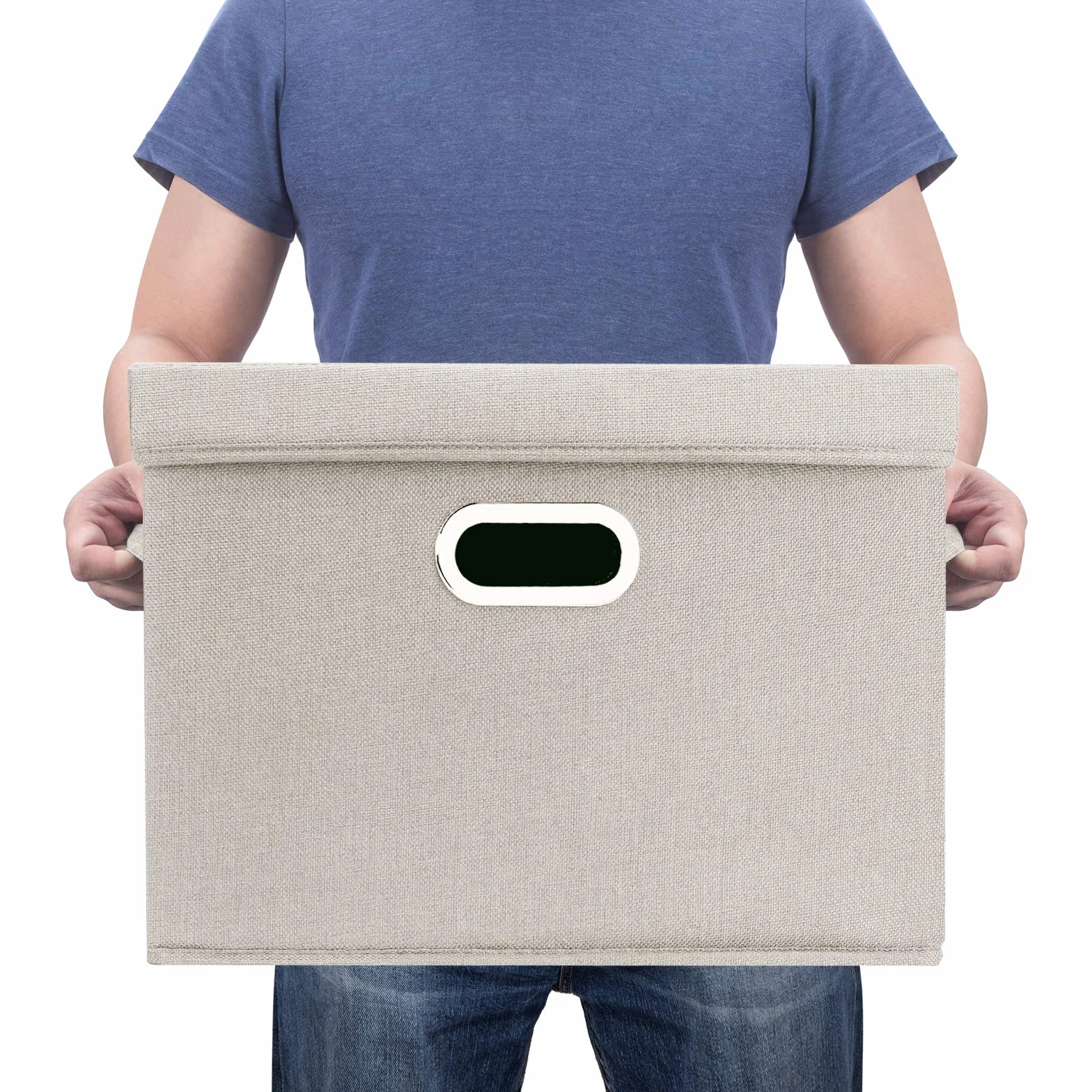 TYEERS Grandi Scatole Portaoggetti in Tessuto Pieghevole 44x30x29 cm Set di 3 Beige