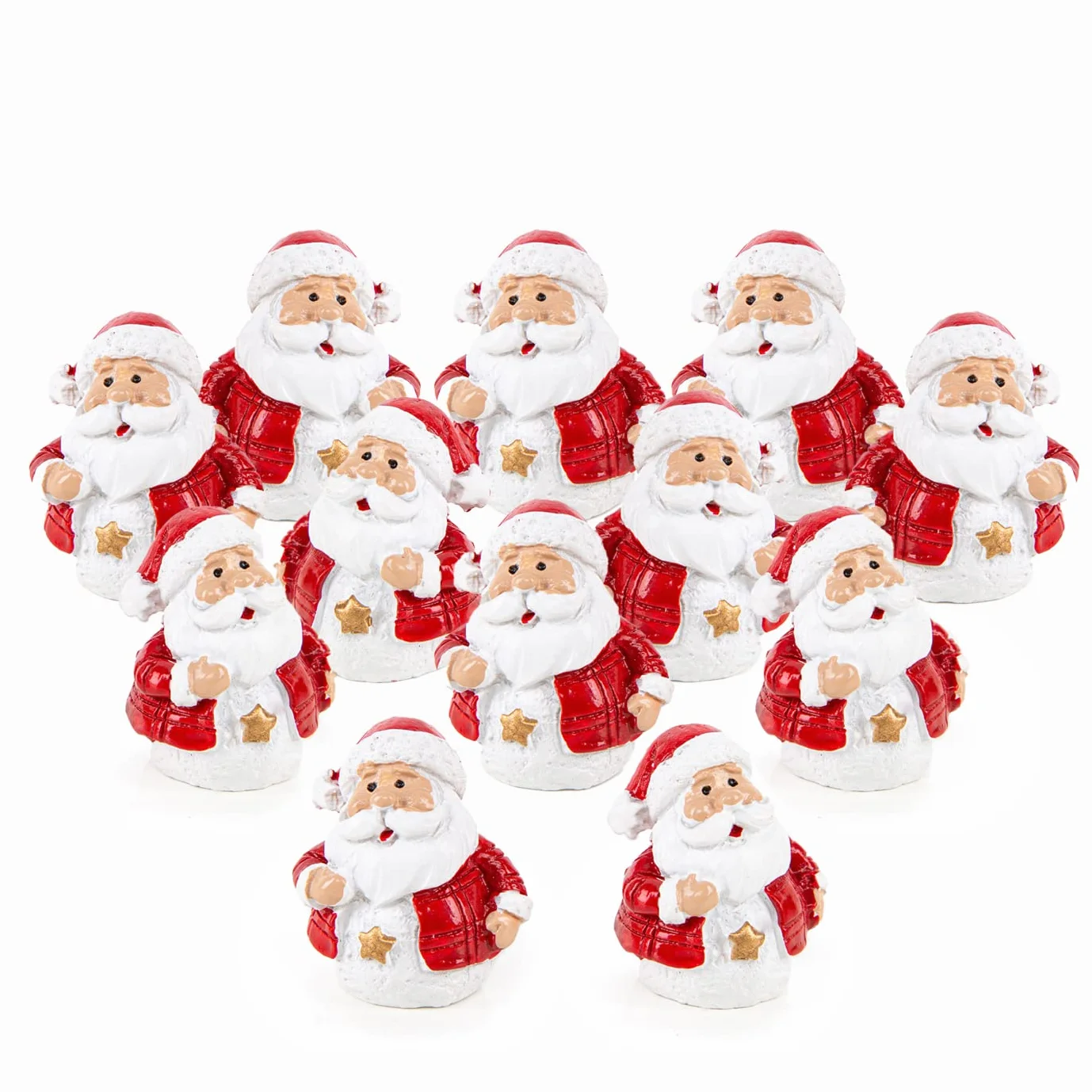 Logbuch-Verlag Mini personaggi di Babbo Natale 3 cm – 12 pezzi piccoli Babbo Natale rosso bianco con stella dorata – decorazione da tavolo e regalo di Natale