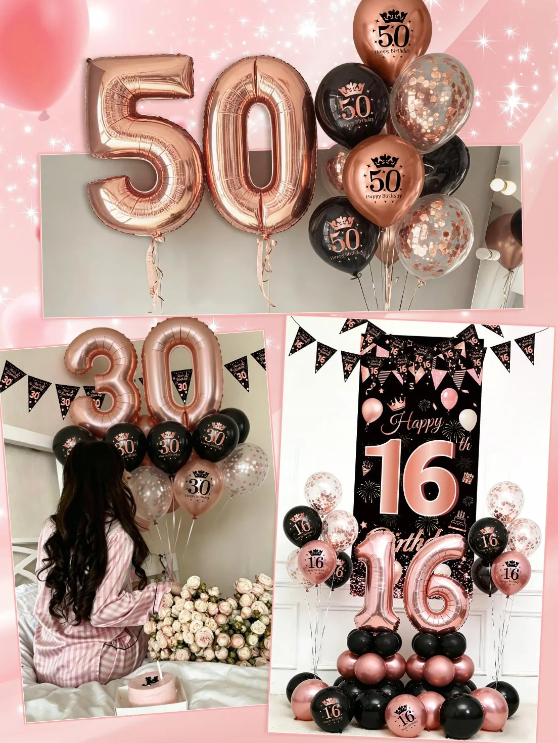 Palloncini 18 Anni Compleanno Ragazza, Compleanno 18 anni Decorazioni Oro Rosa e Nero, ghirlande Happy Birthday, Festone Buon Compleanno per Feste 18 Anni Ragazza
