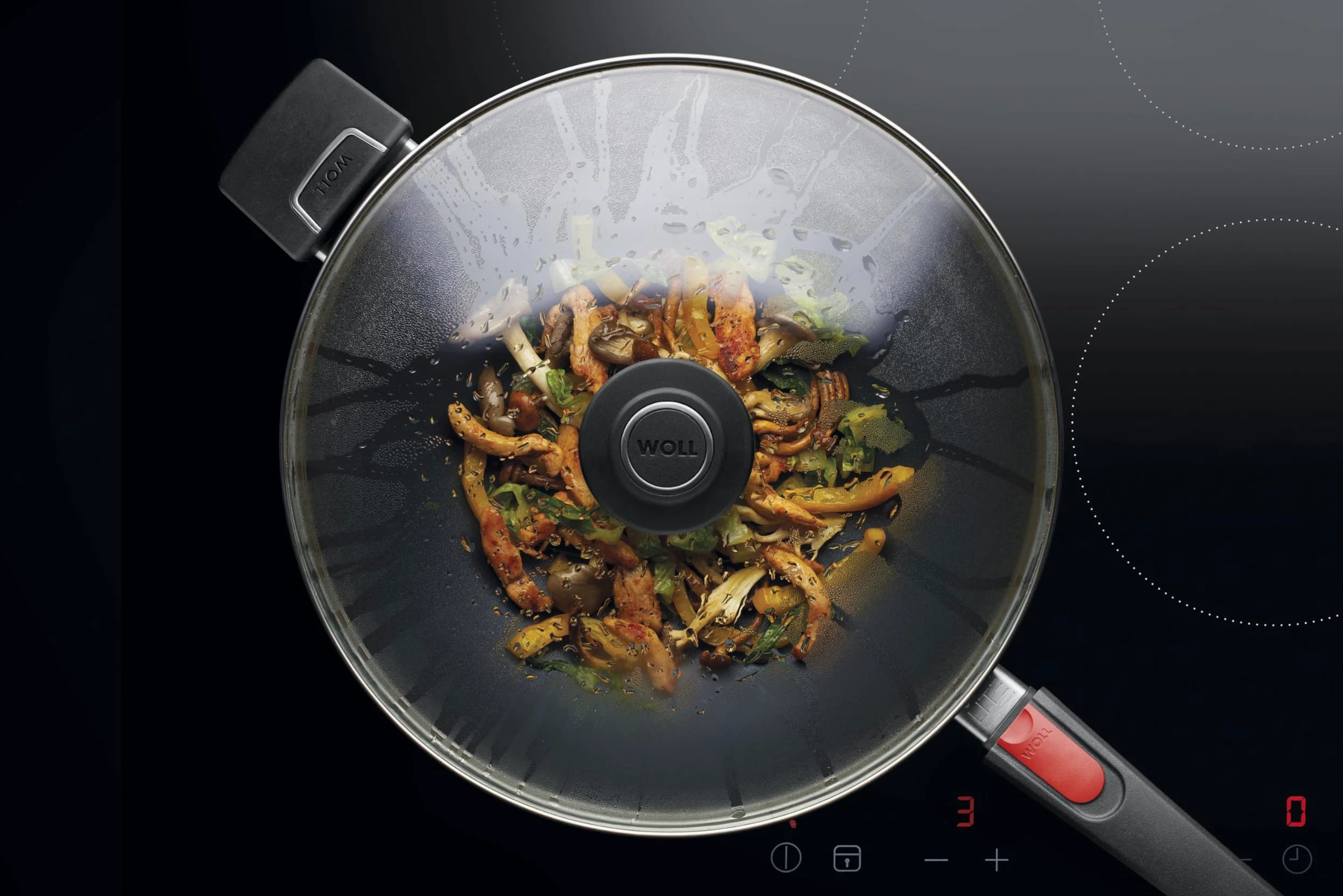 Woll 11034DPIL Diamond Lite in ghisa-Wok a induzione con Coperchio in Vetro in Scatola, Diametro 34 cm, 11 cm Altezza con Manico Rimovibile