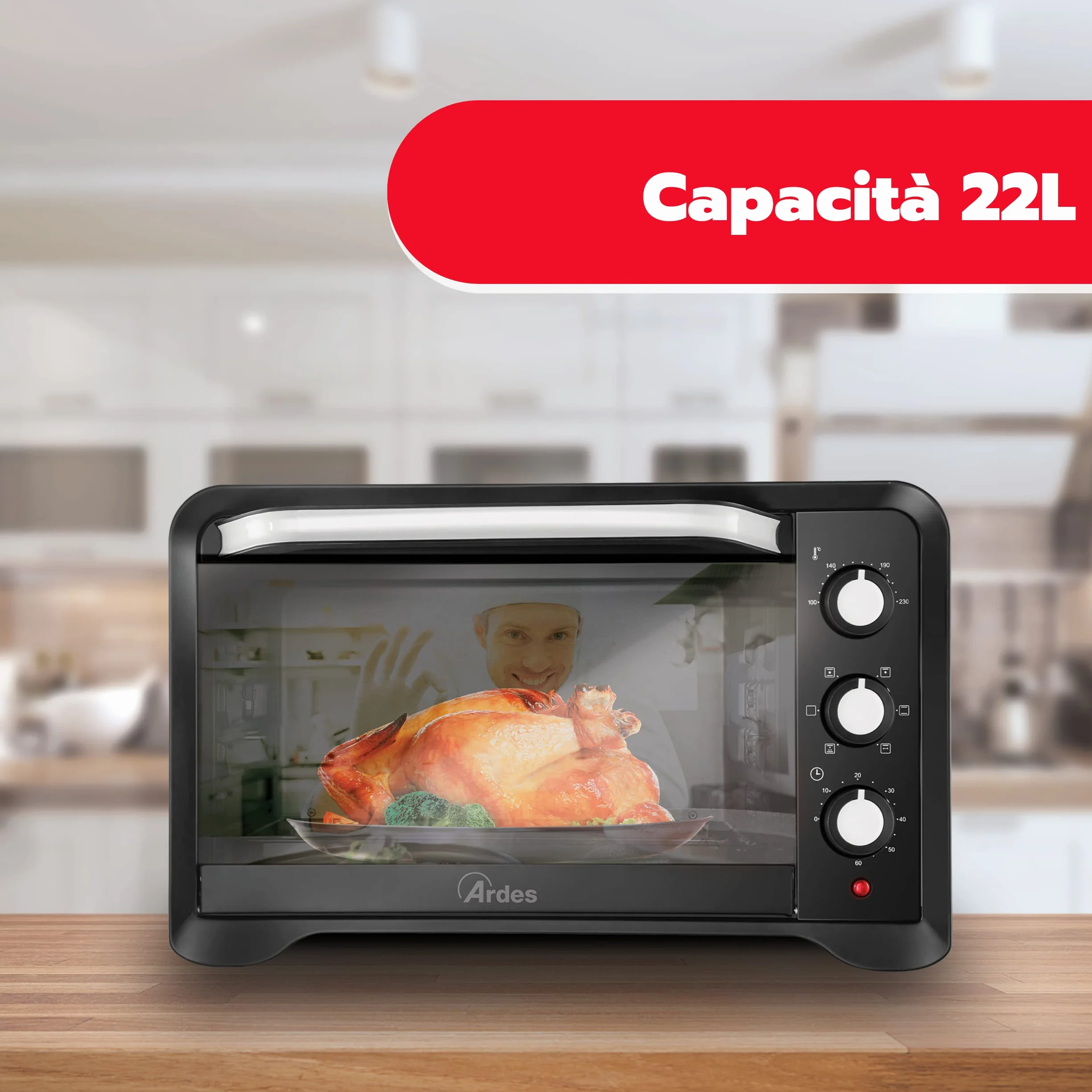 ARDES MAGNUS AR6222PB Fornetto Elettrico Ventilato da 20 Litri 6 Funzioni Cottura Timer Doppio Vetro